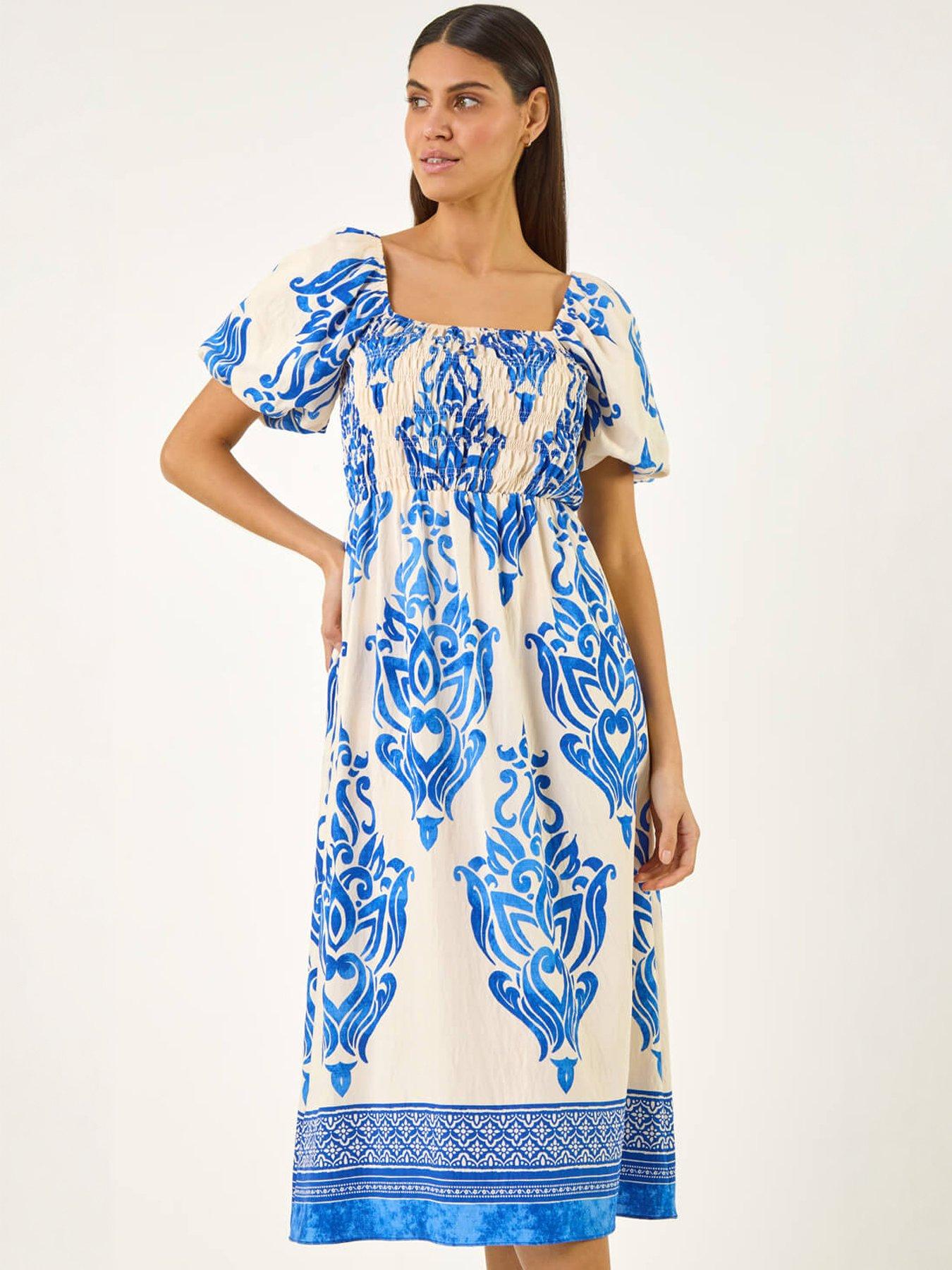 Image 3 of 5 of Roman Border Print Puff Dress