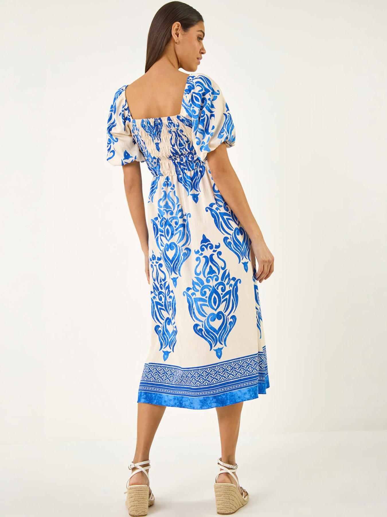 Image 4 of 5 of Roman Border Print Puff Dress
