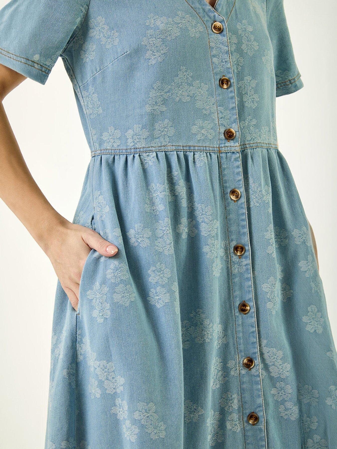 white christmas dresses Floral Denim Shirt Dress