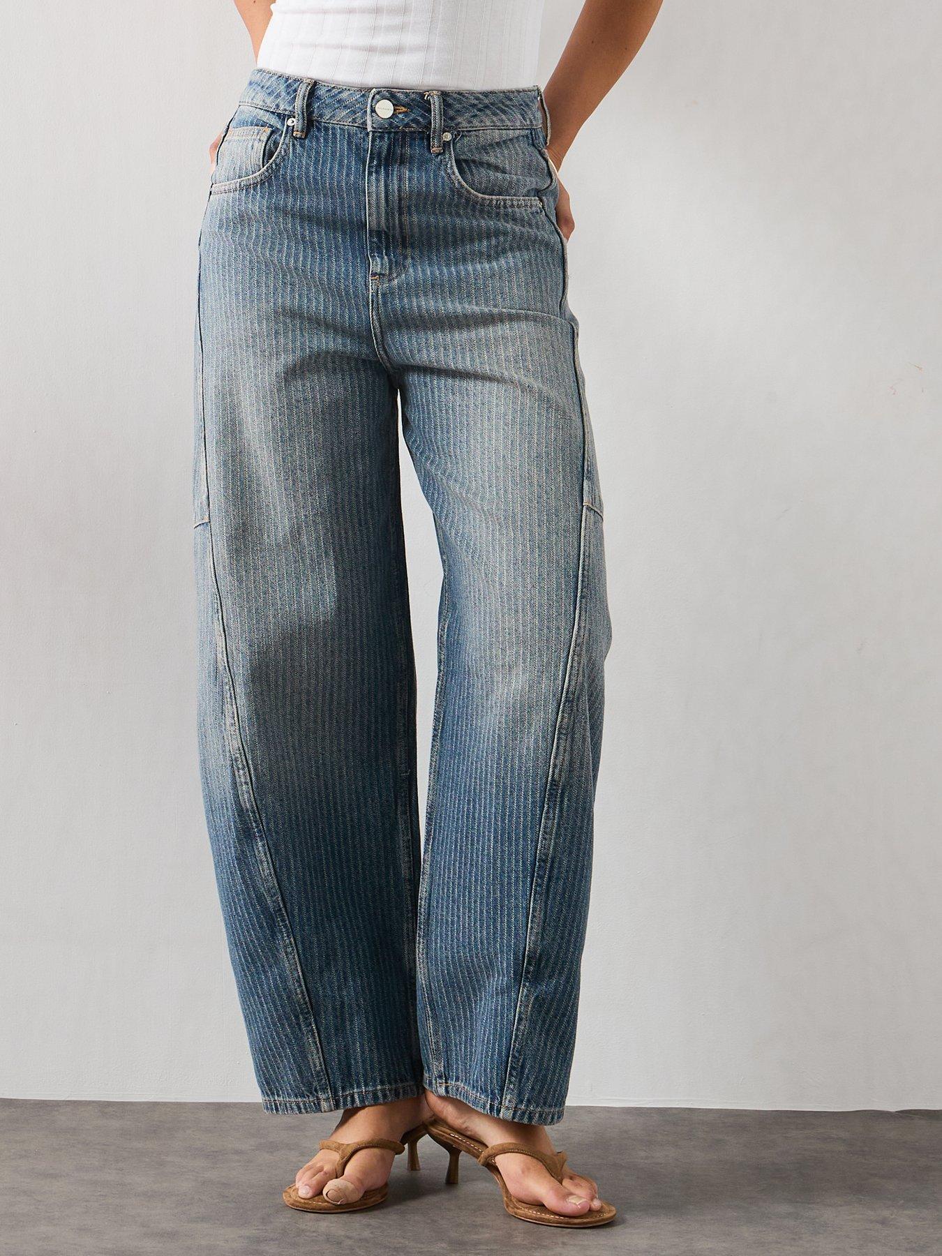 Allsaints Carter Stripe Barrel Leg Jeans - Blue