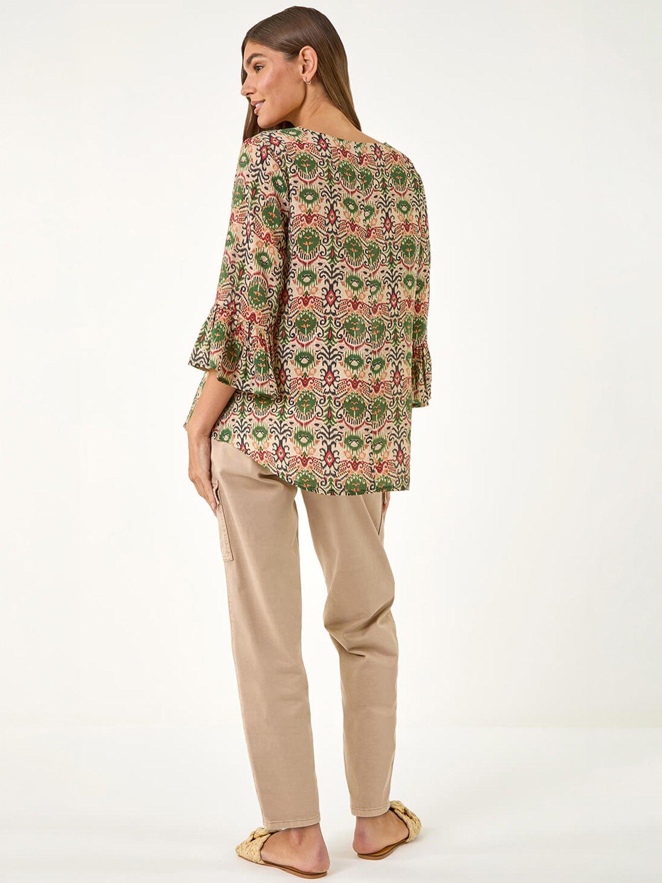 Image 4 of 5 of Roman Ikat Print Flare Sleeve Top
