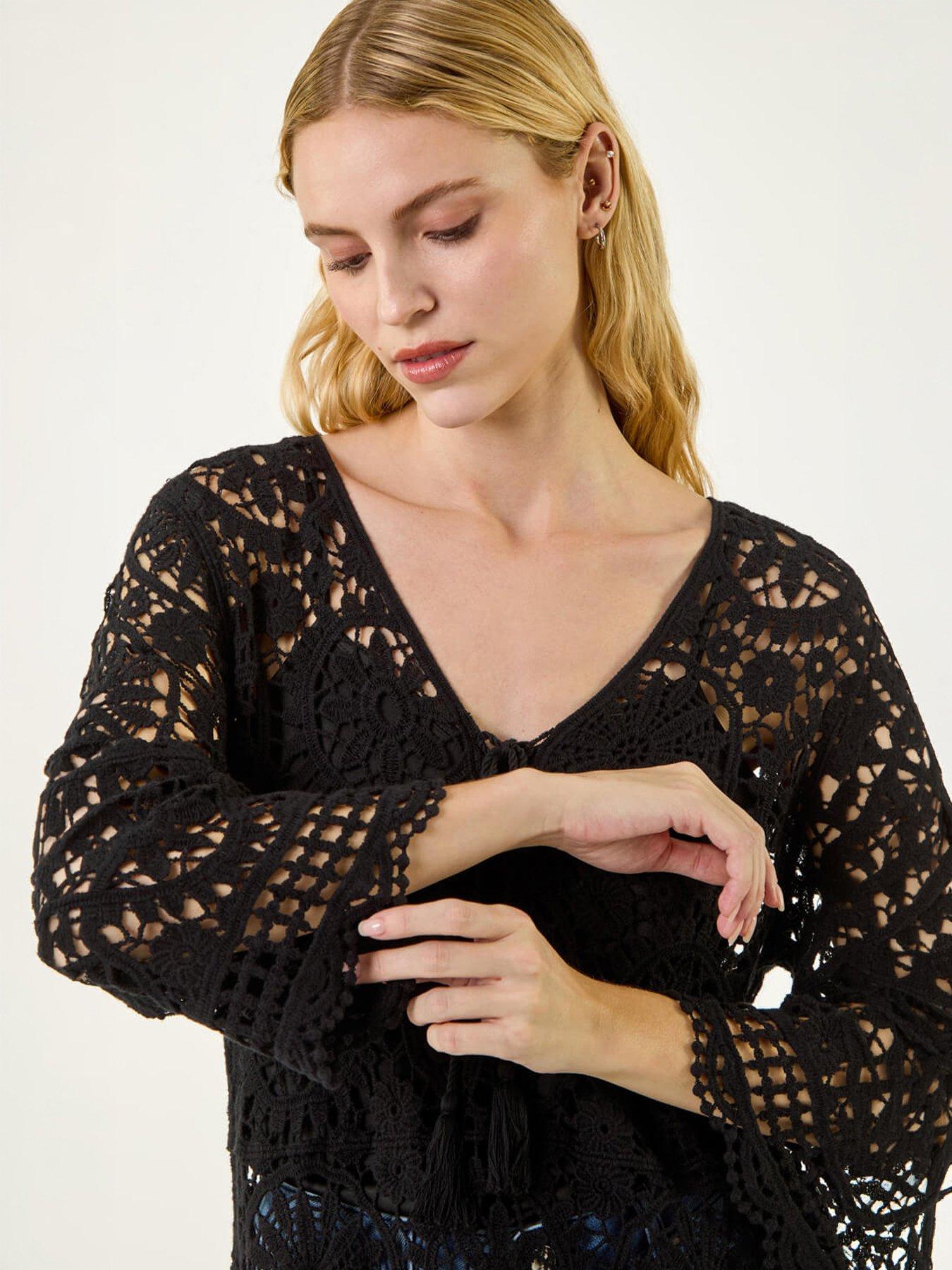 Roman Crochet Tie Front Knit Tunic