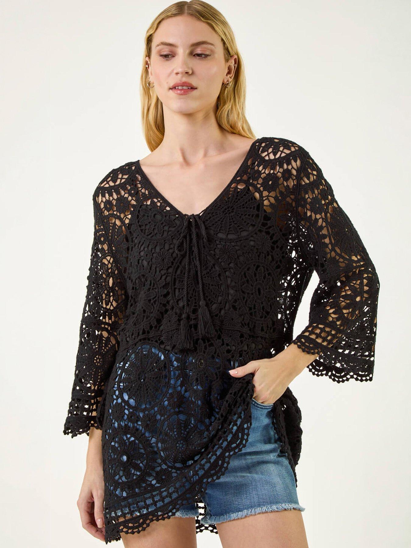 Roman Crochet Tie Front Knit Tunic | Very