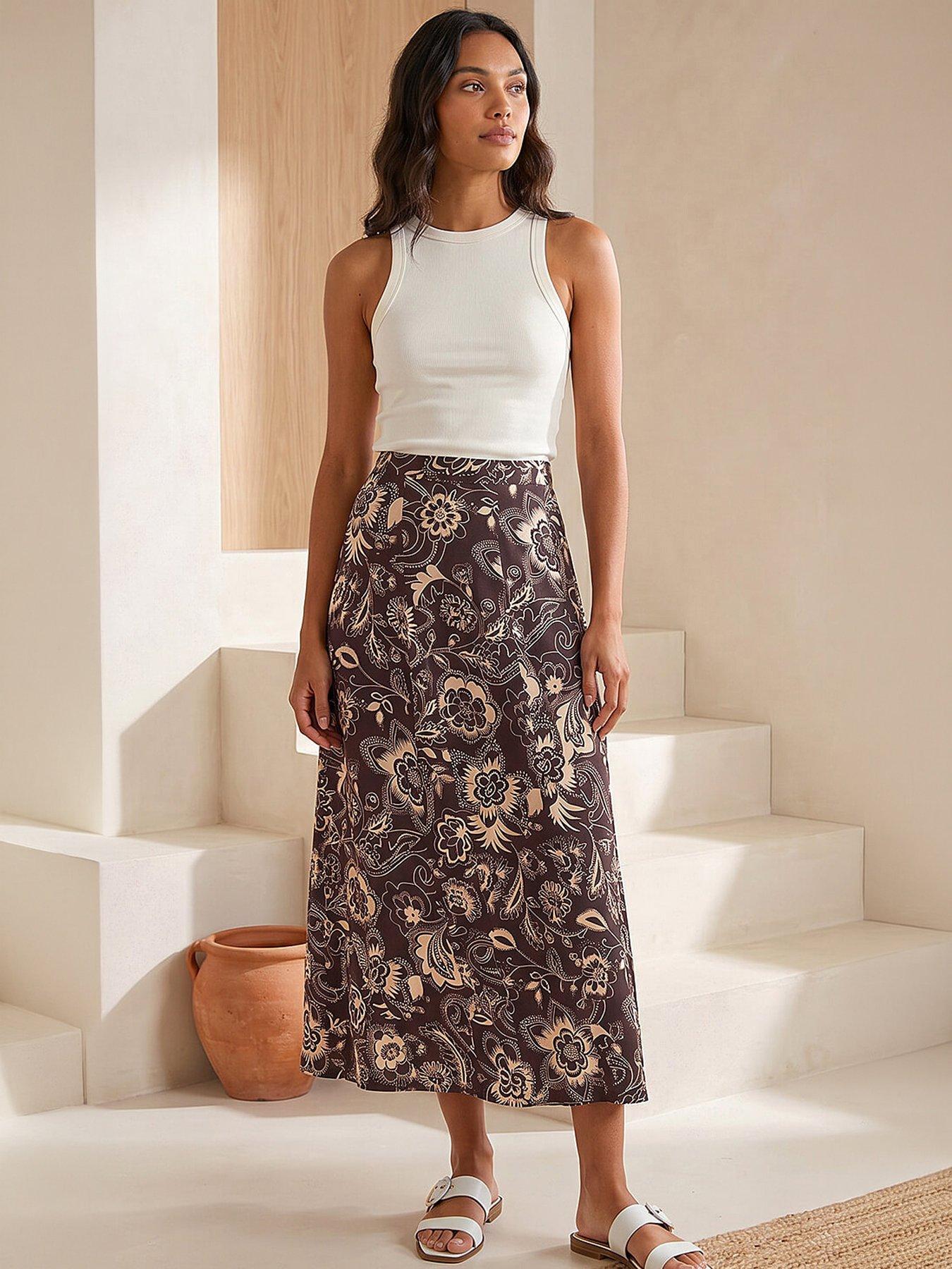 Roman Paisley Swirl Print Midi Skirt