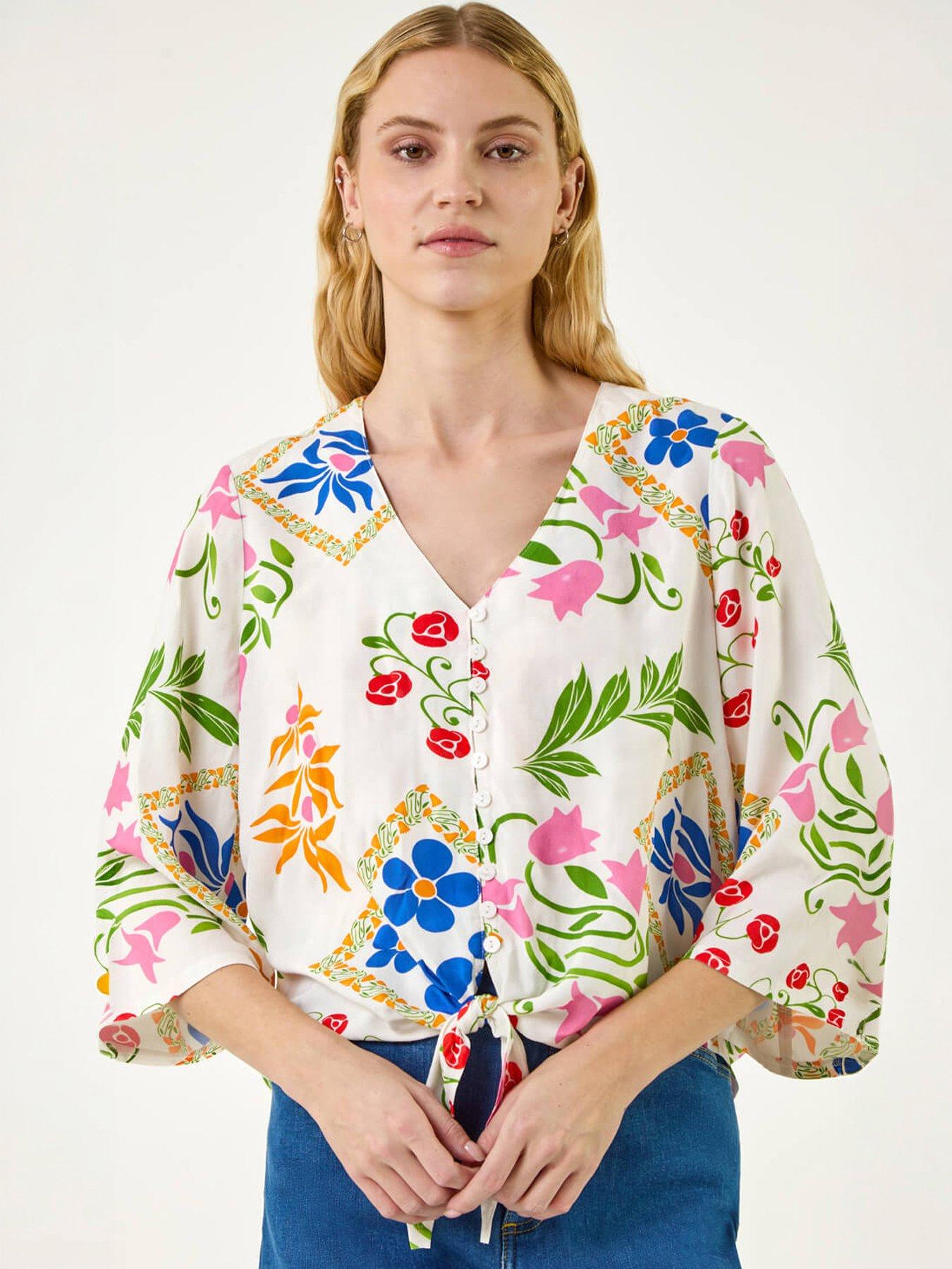 Roman Floral Tie Front Blouse