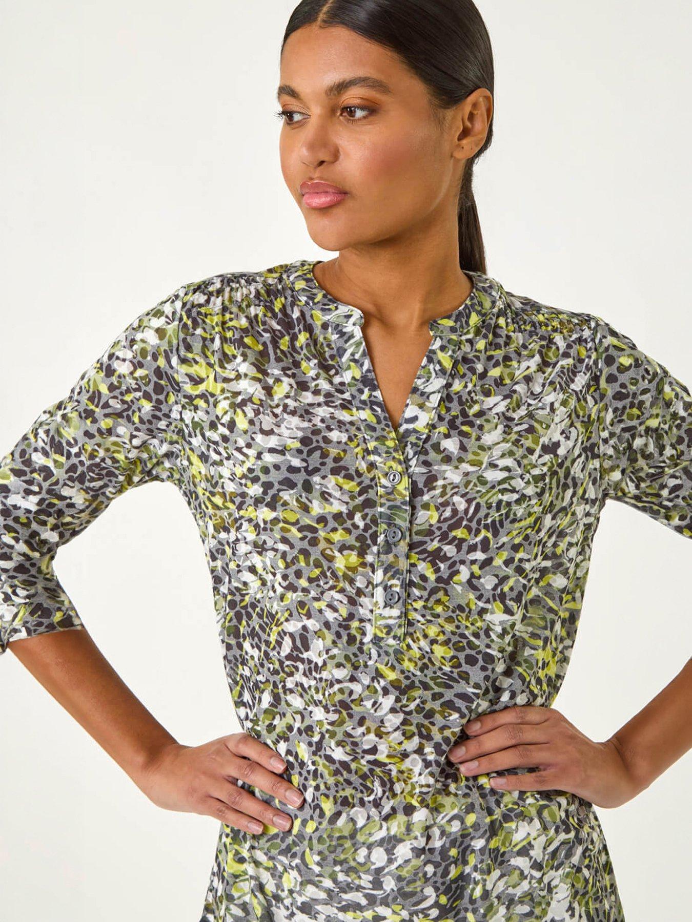 Image 3 of 5 of Roman Animal Print Burnout V-neck Shirt
