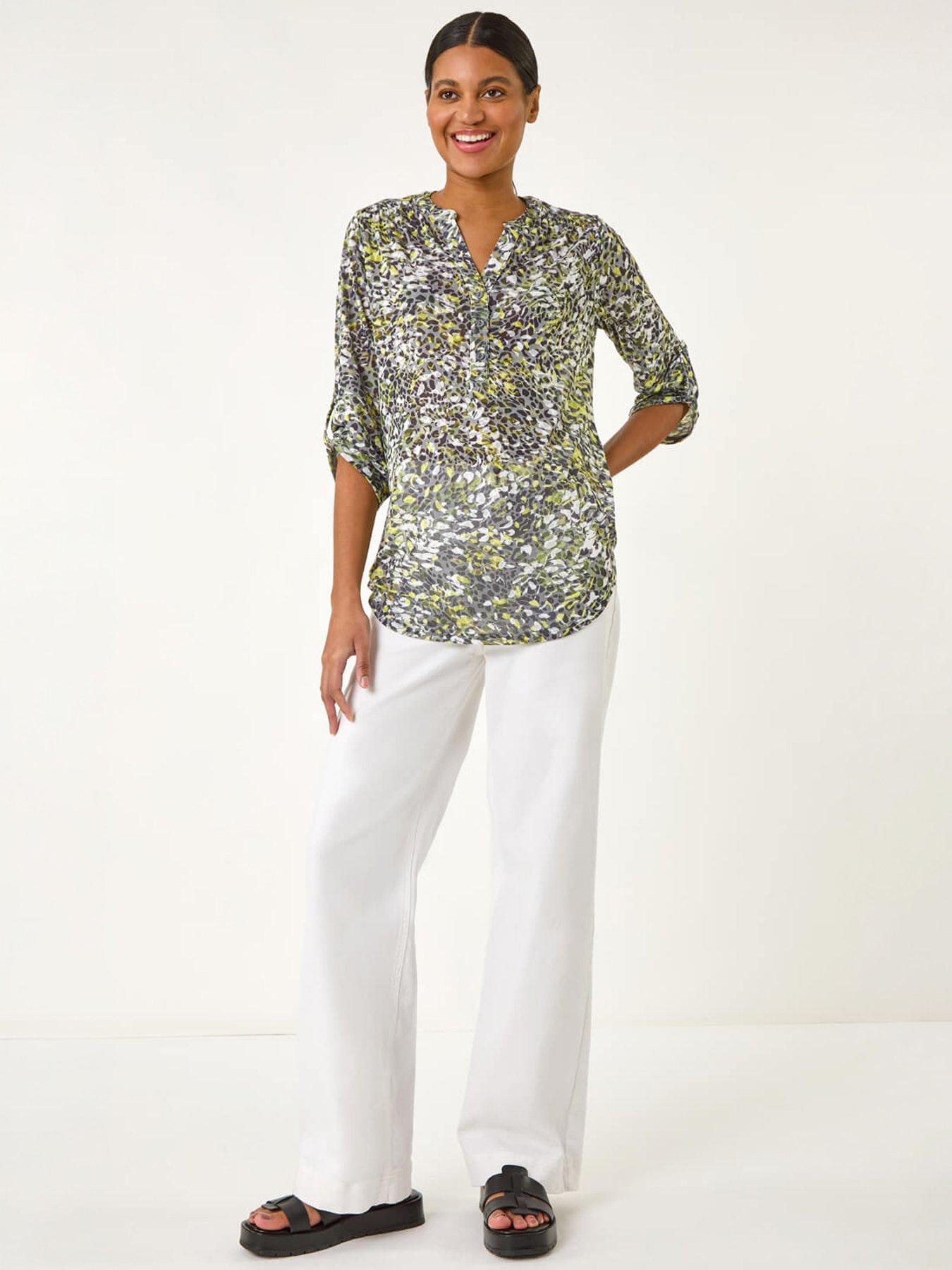 Image 5 of 5 of Roman Animal Print Burnout V-neck Shirt