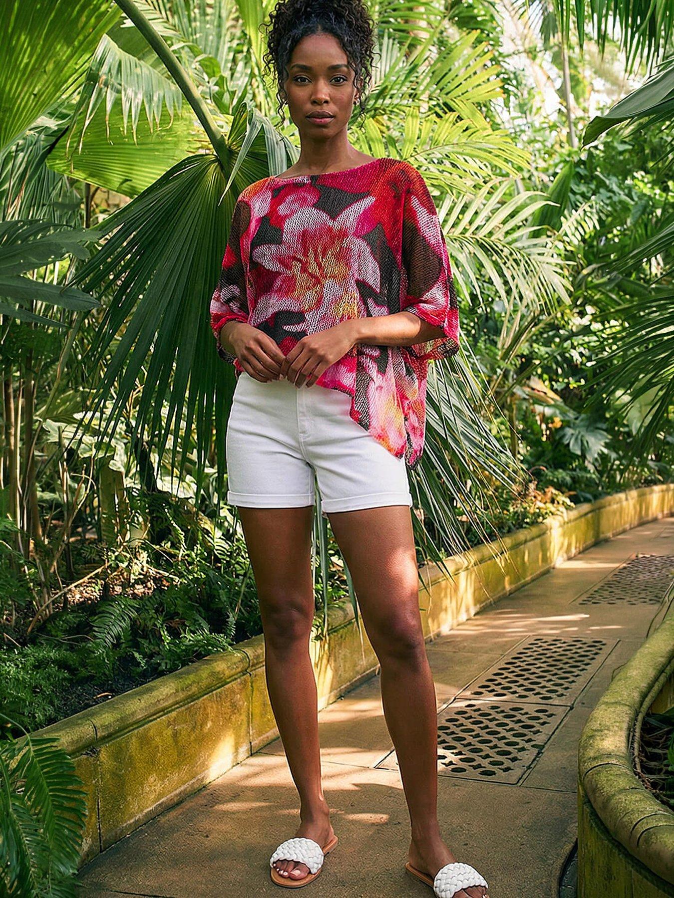 Roman Floral Print Mesh Overlay Top