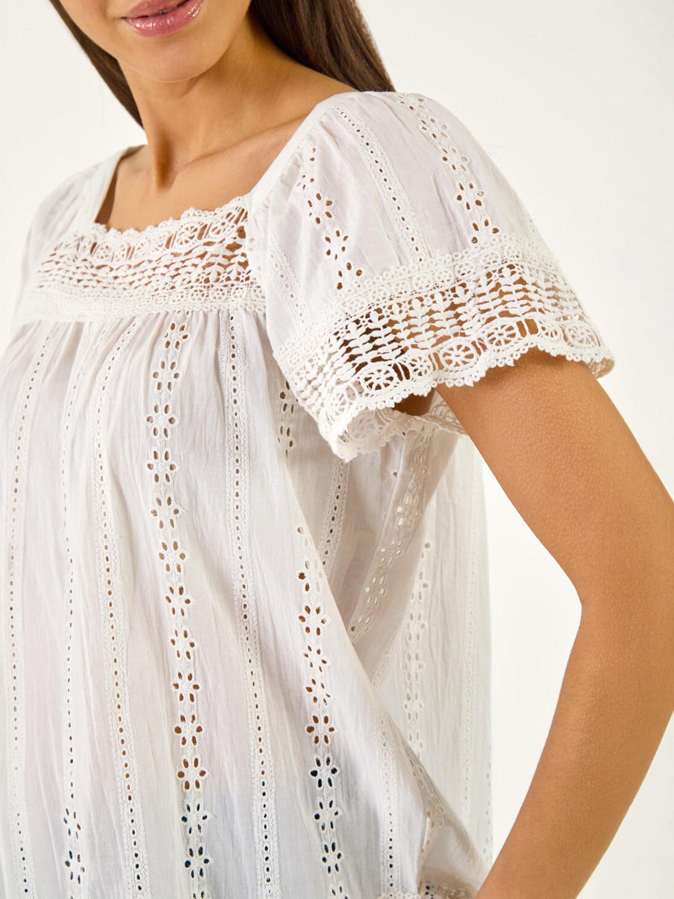 Image 2 of 5 of Roman Broderie Lace Detail Top