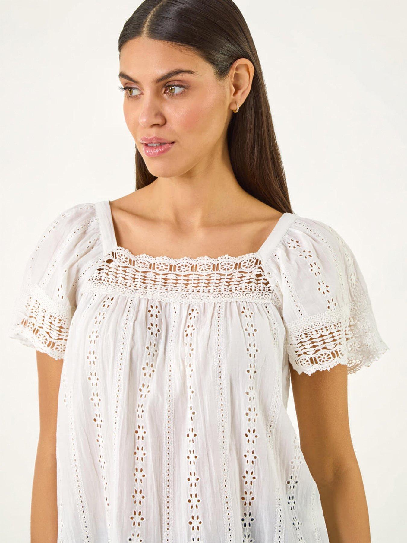 Image 3 of 5 of Roman Broderie Lace Detail Top