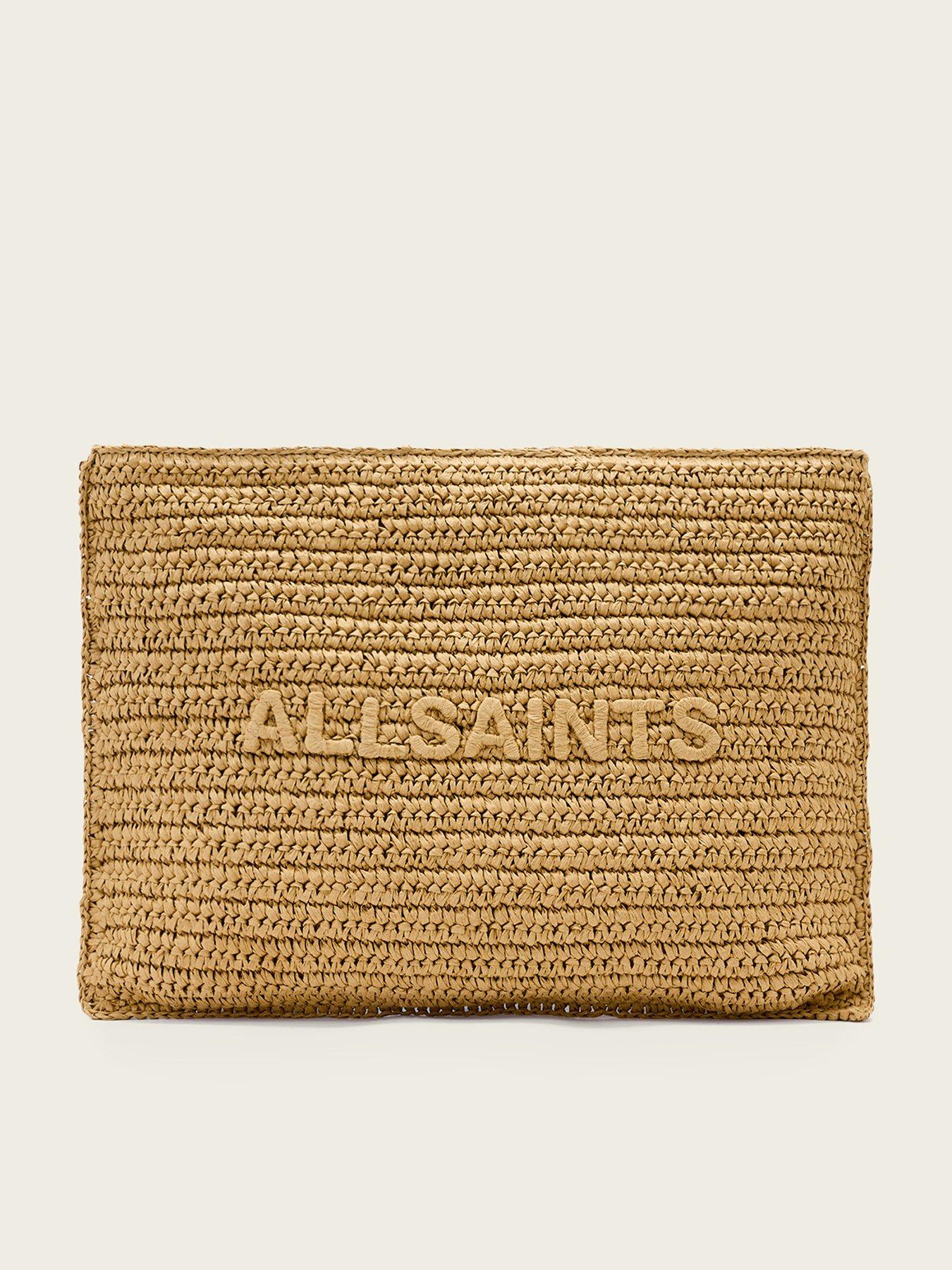 Image 1 of 5 of AllSaints Bettina Woven Clutch Bag - Brown