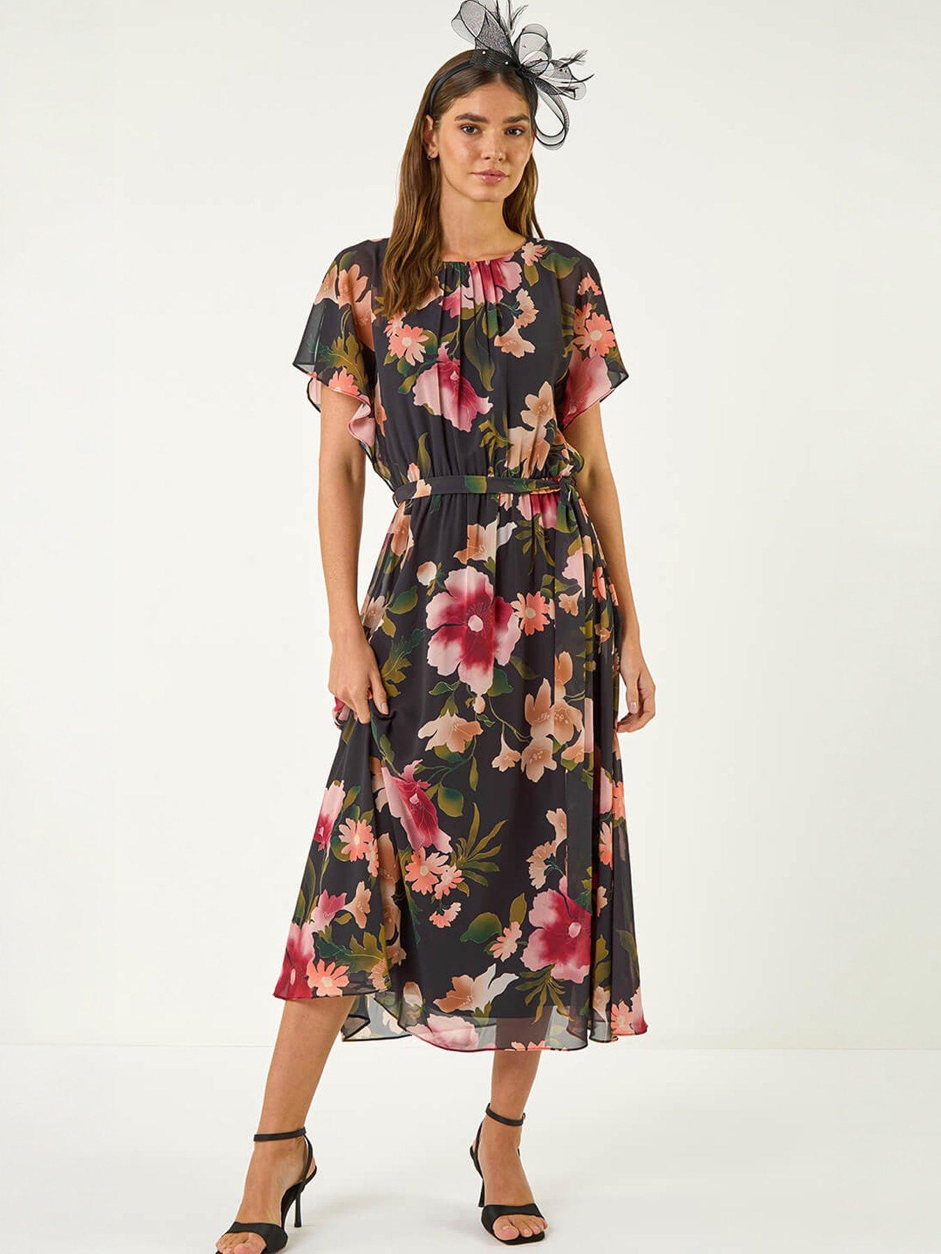 Image 1 of 5 of Roman Floral Split Sleeve Midi Dress