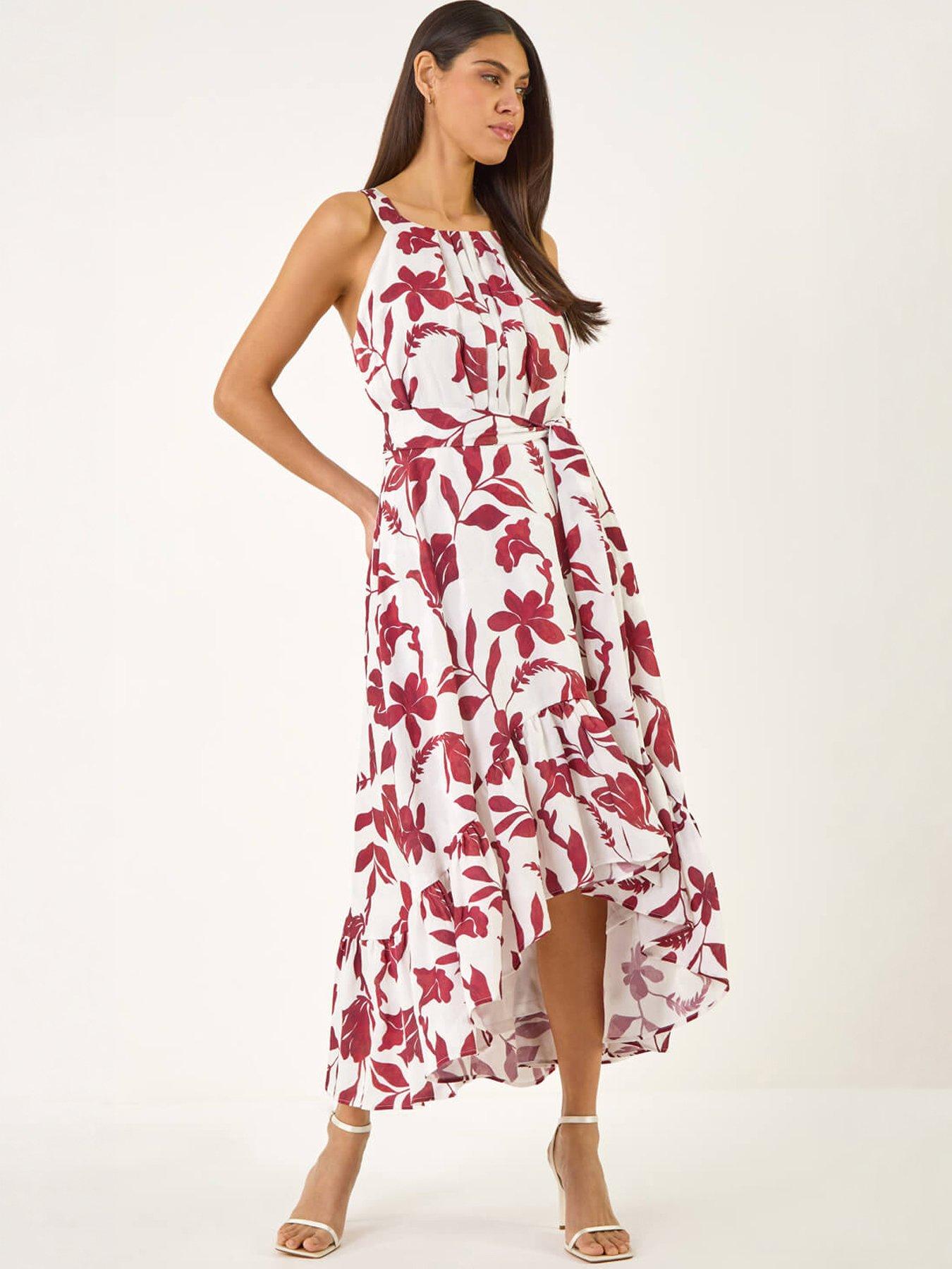 Roman Floral Jacquard Halter Dress, Red, Size 20, Women