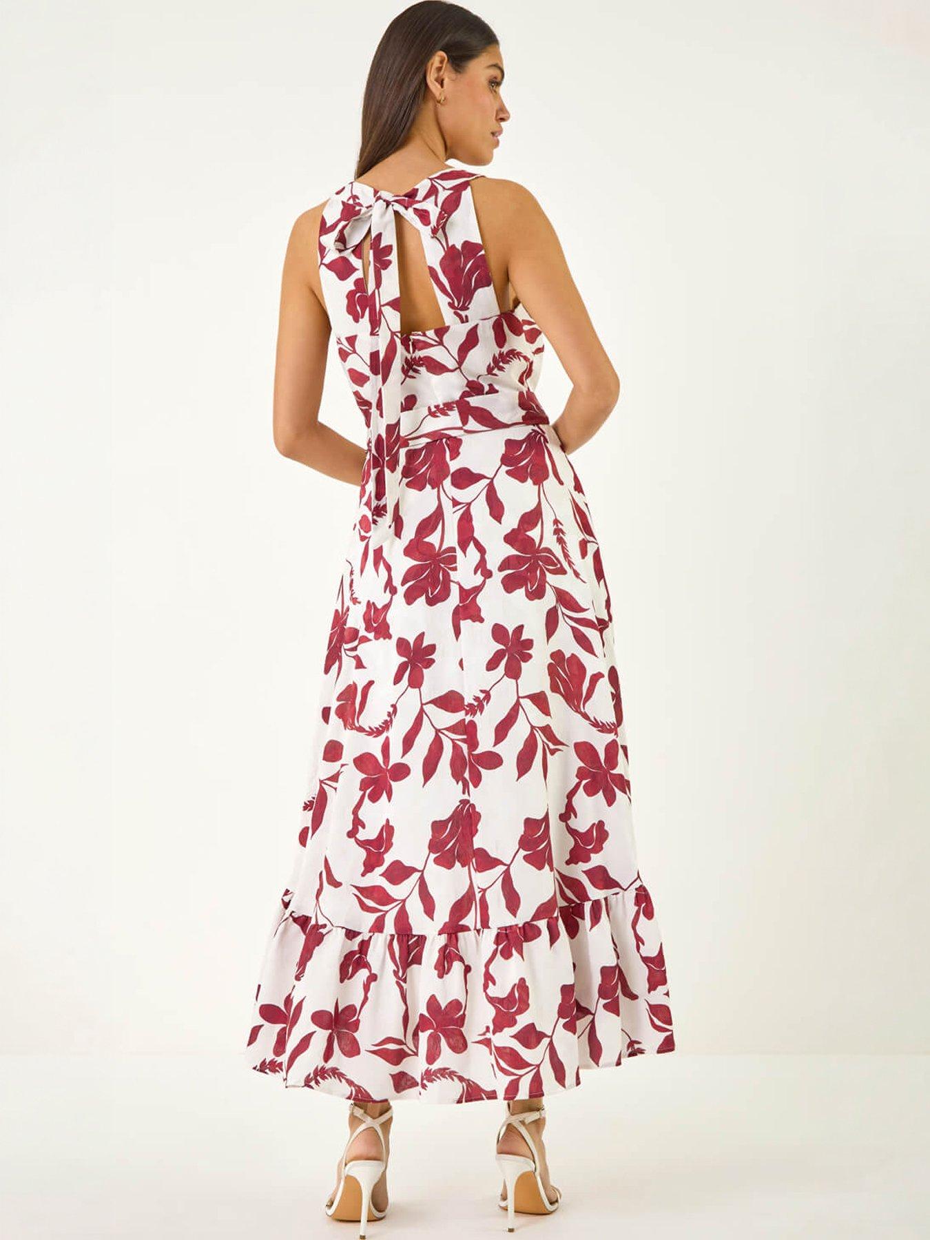 Image 4 of 5 of Roman Floral Jacquard Halter Dress