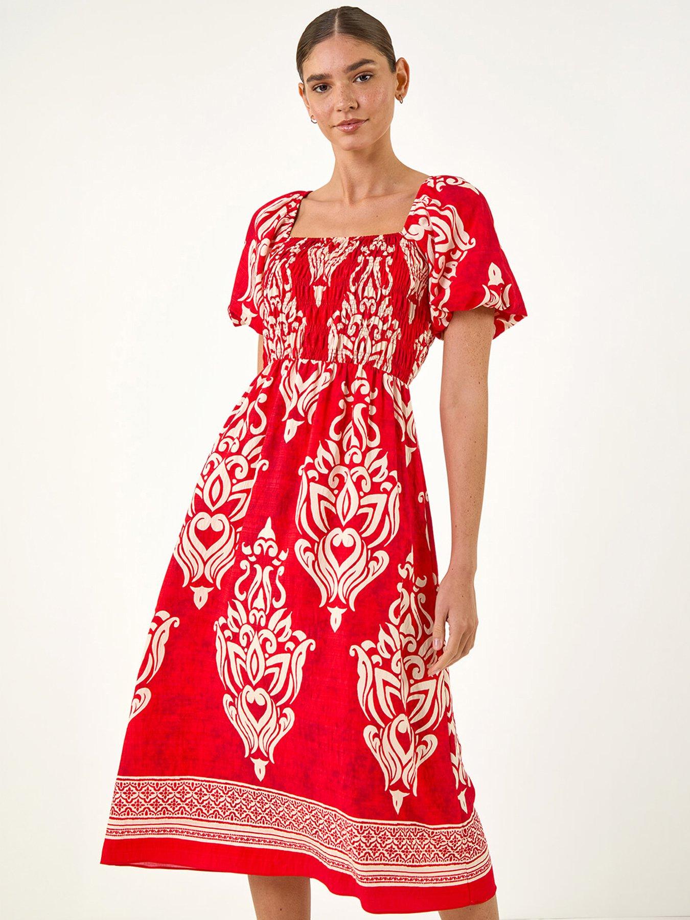 Roman Puff Sleeve Midi Dress