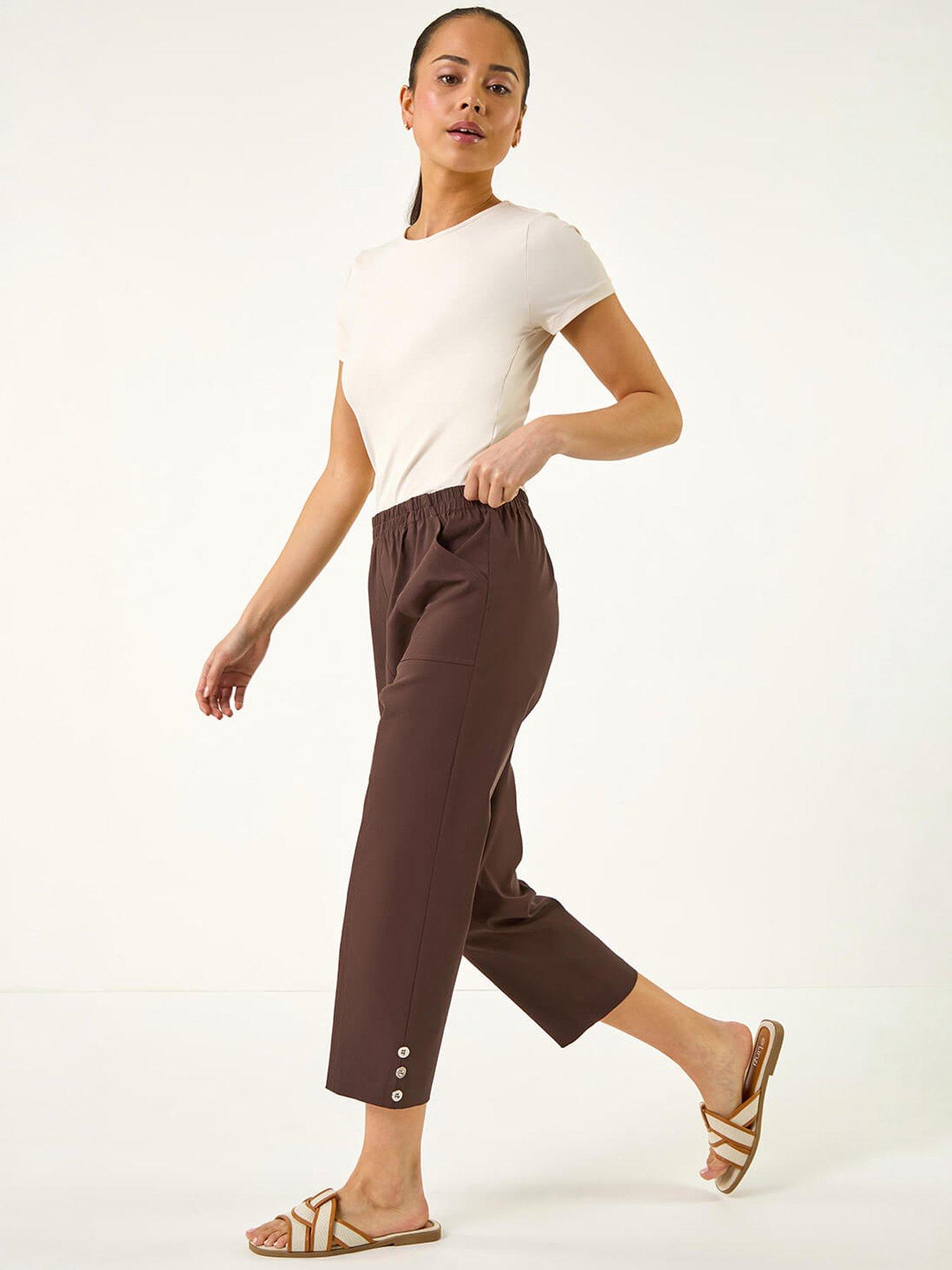 Roman Petite Bengaline Cropped Trouser, Brown, Size 14, Women