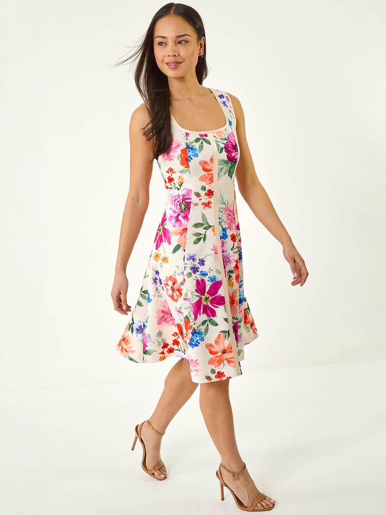 Roman Petite Floral Drop Waist Midi Dress