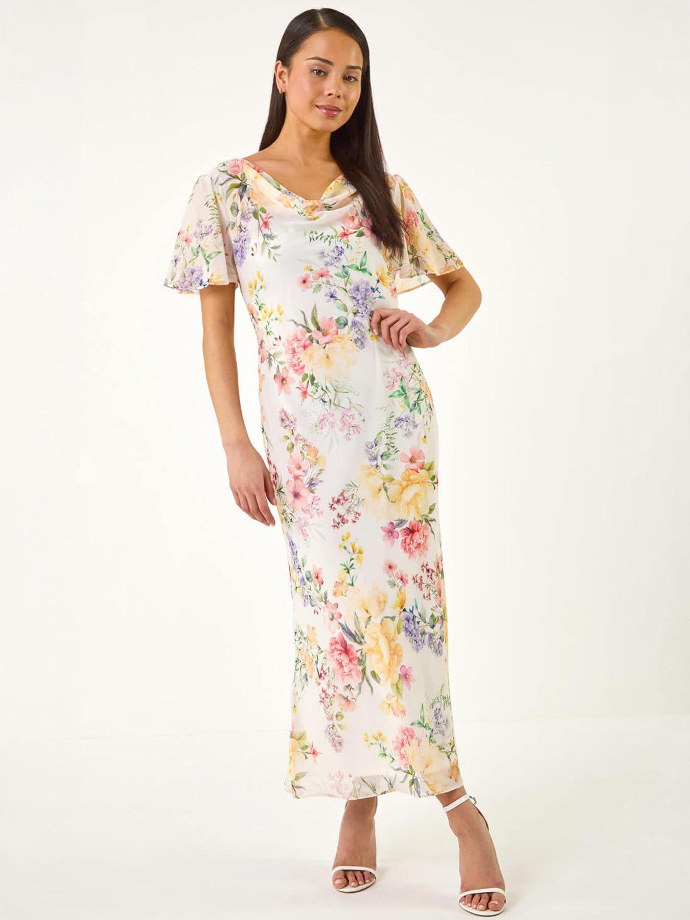 Roman Petite Floral Cowl Neck Midi Dress