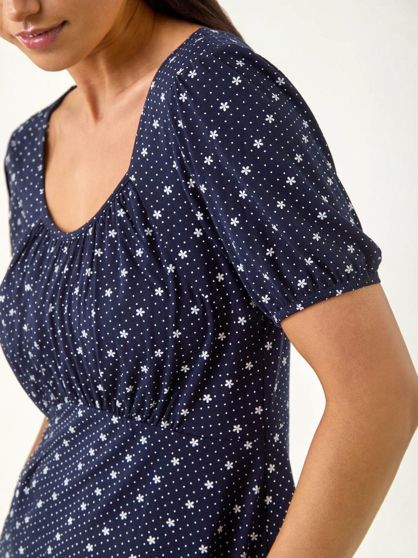 Image 2 of 5 of Roman Petite Floral Polka Dot Stretch Dress