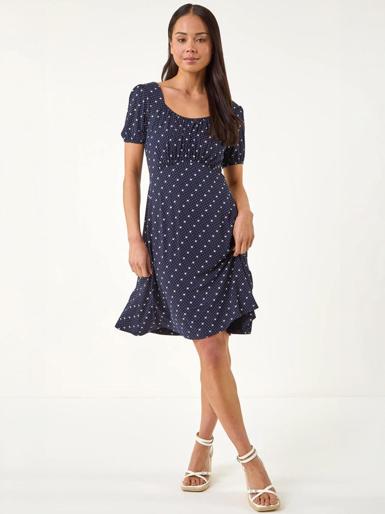 Image 3 of 5 of Roman Petite Floral Polka Dot Stretch Dress