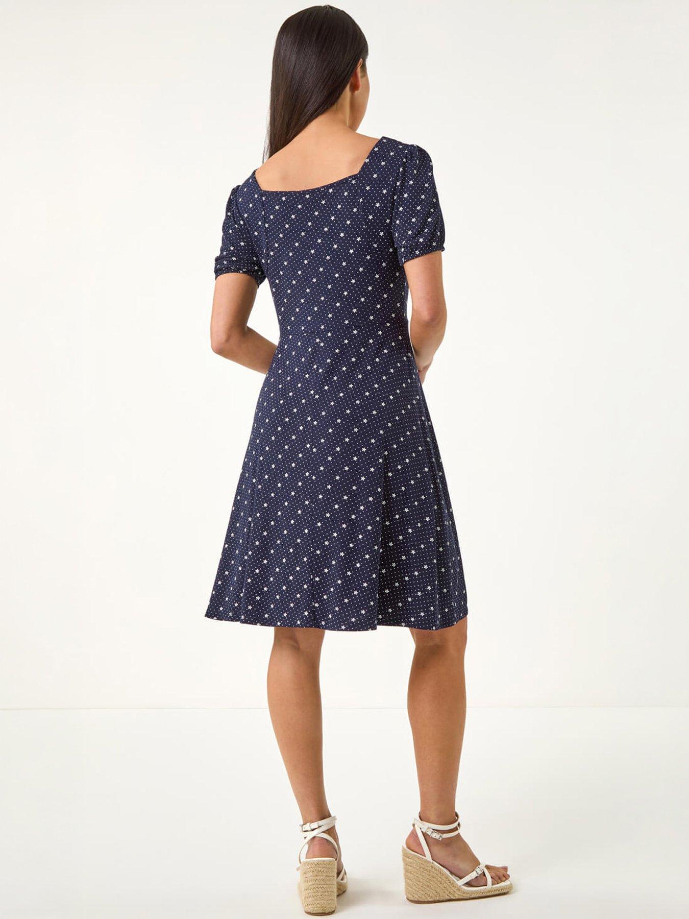 Image 4 of 5 of Roman Petite Floral Polka Dot Stretch Dress