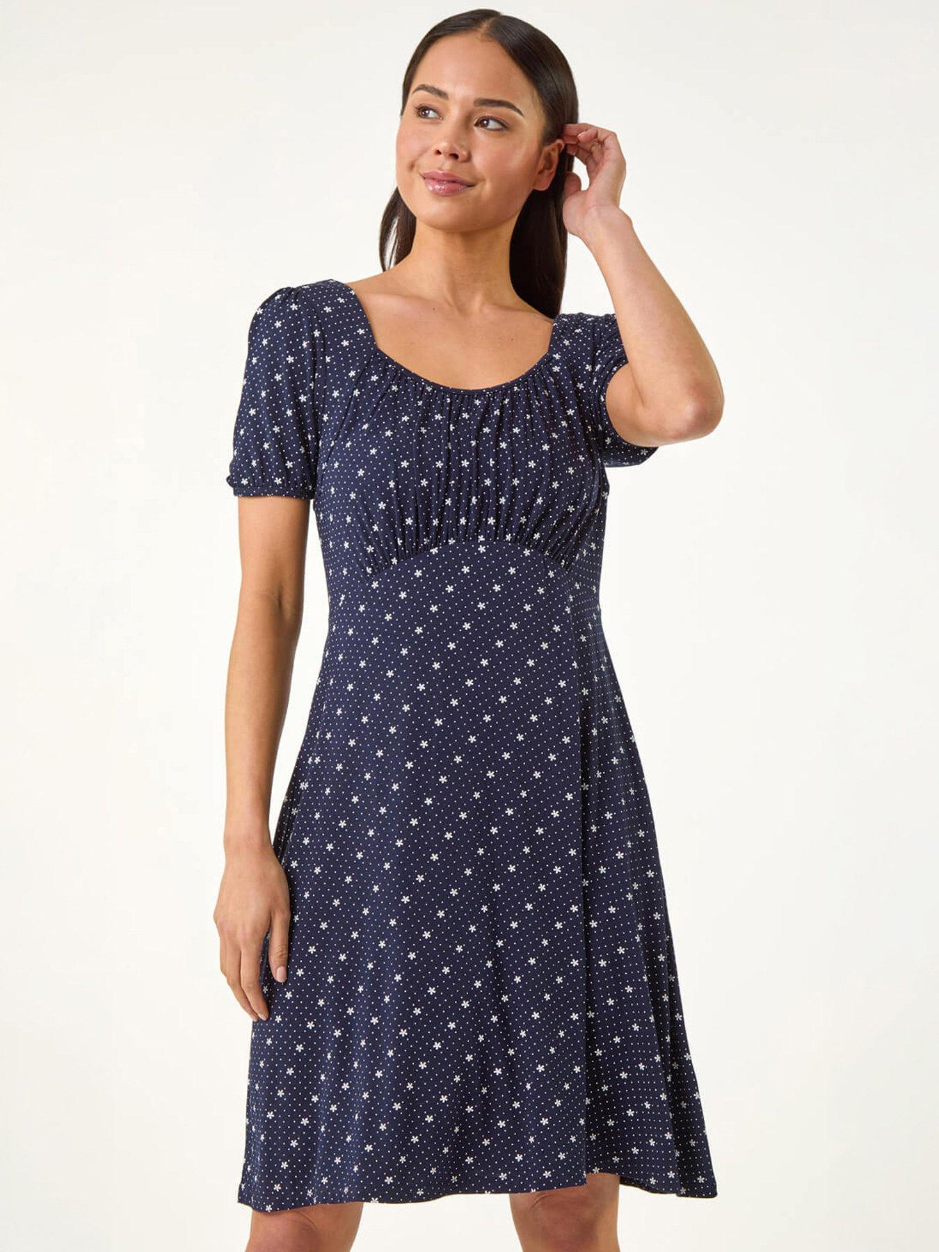 Image 5 of 5 of Roman Petite Floral Polka Dot Stretch Dress