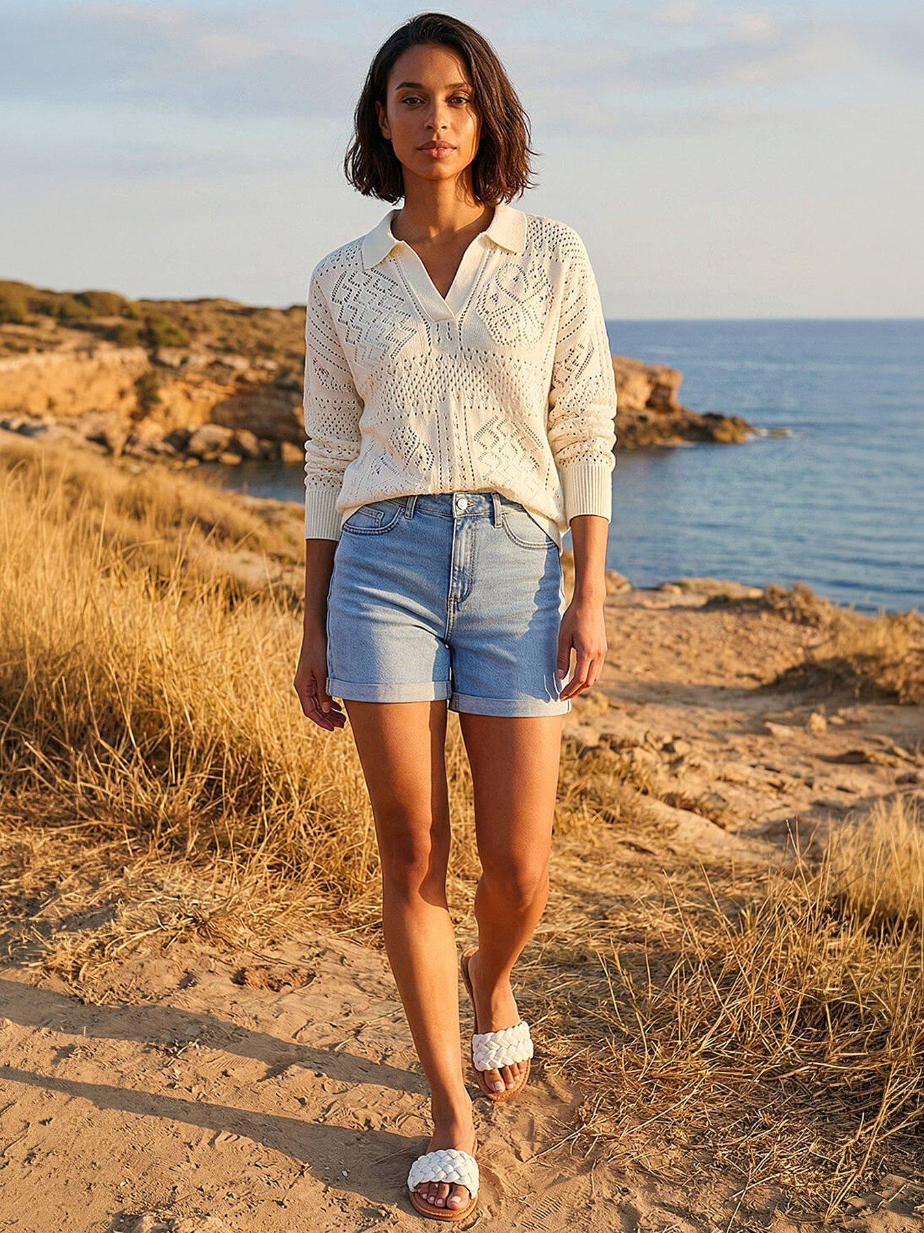 Image 1 of 5 of Roman Dusk Openwork Collared Knit Jumper