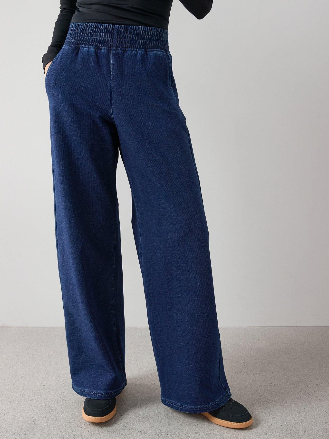 The Very Collection Denim Elasticated Wide Leg Jeans - Dark Wash