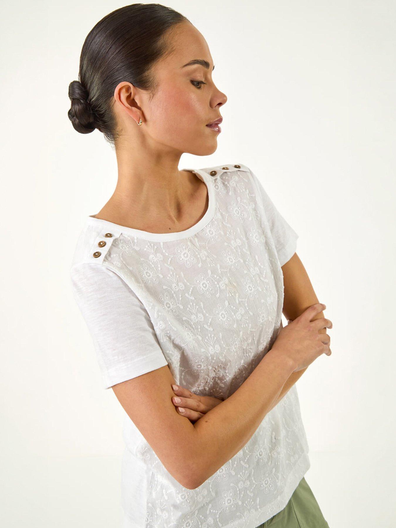 Roman Petite Contrast Embroidered Top