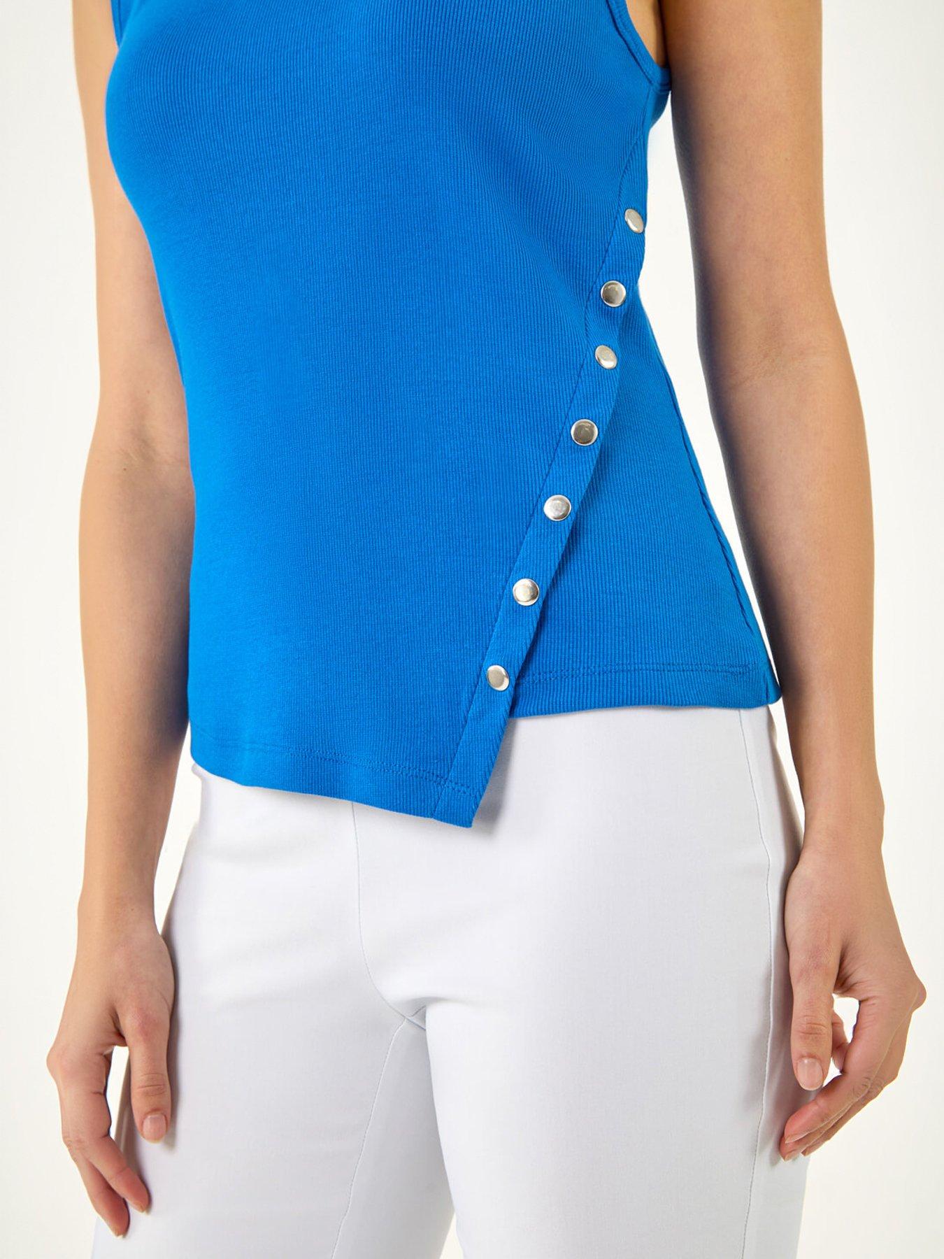 Image 2 of 5 of Roman Dusk Asymmetric Button Vest Top - Blue