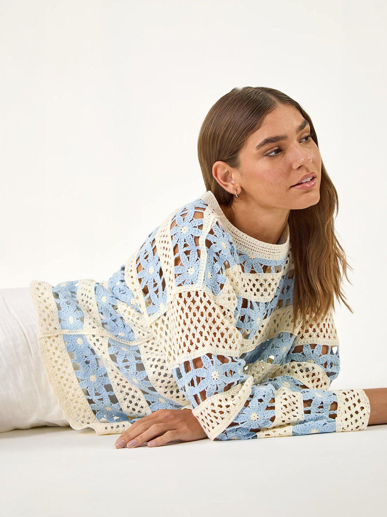 Image 3 of 5 of Roman Floral Stripe Crochet Knit Jumper
