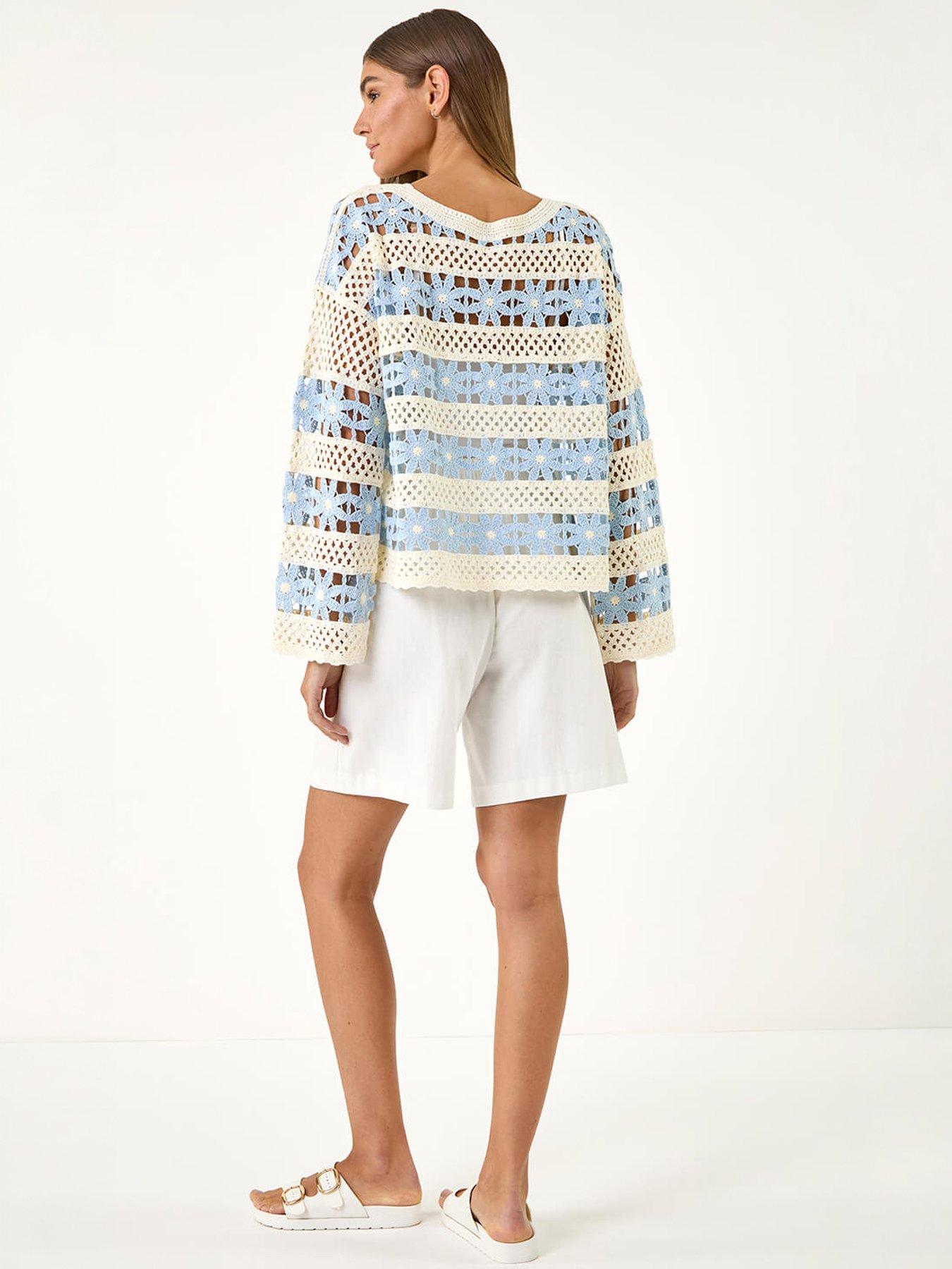 Image 4 of 5 of Roman Floral Stripe Crochet Knit Jumper