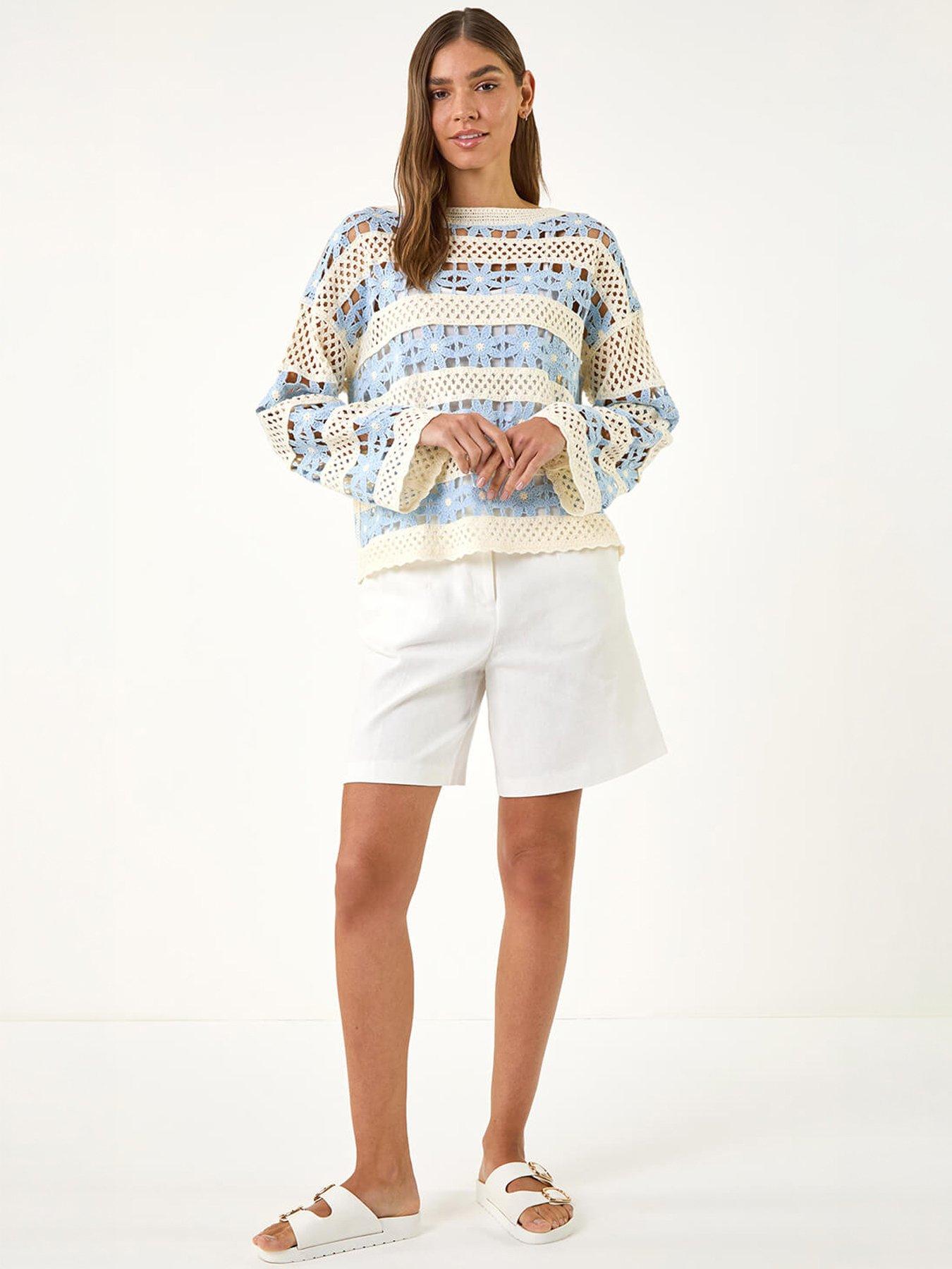 Image 5 of 5 of Roman Floral Stripe Crochet Knit Jumper