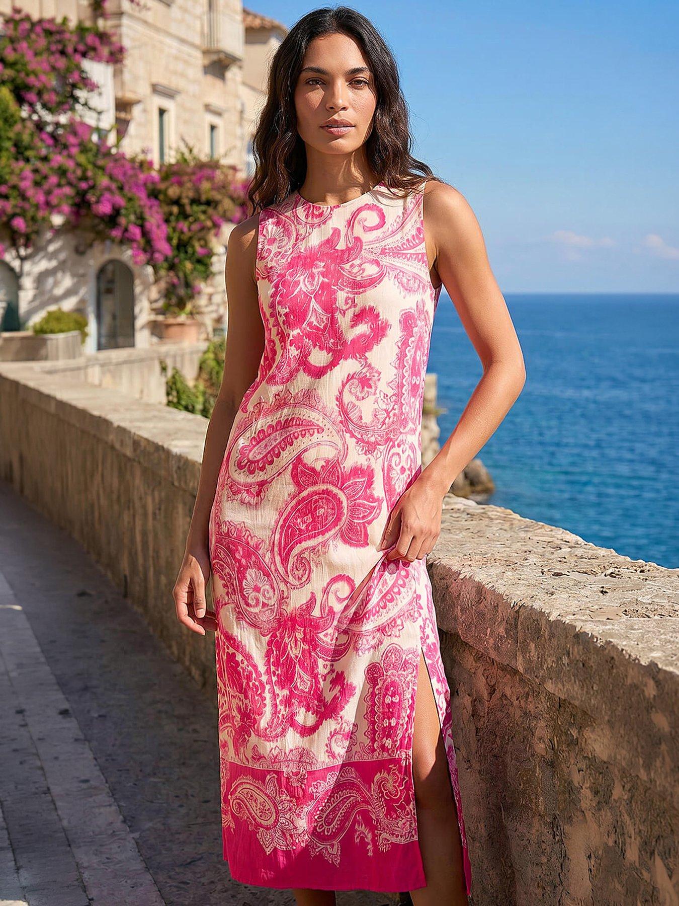 Roman Women's Pink Paisley Print Midi Dress Size 16 - Image 2