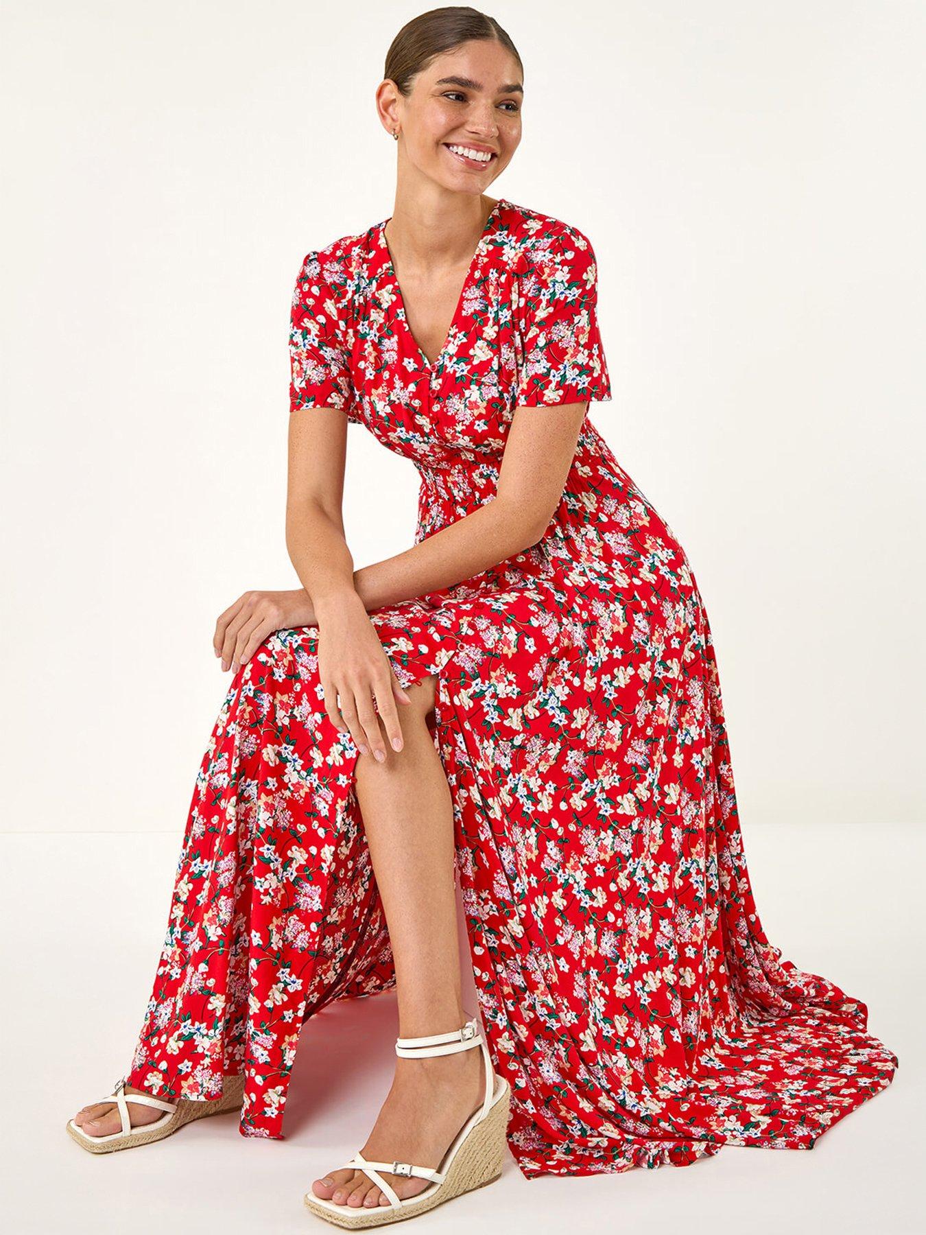 Roman Floral Print Button Midi Dress