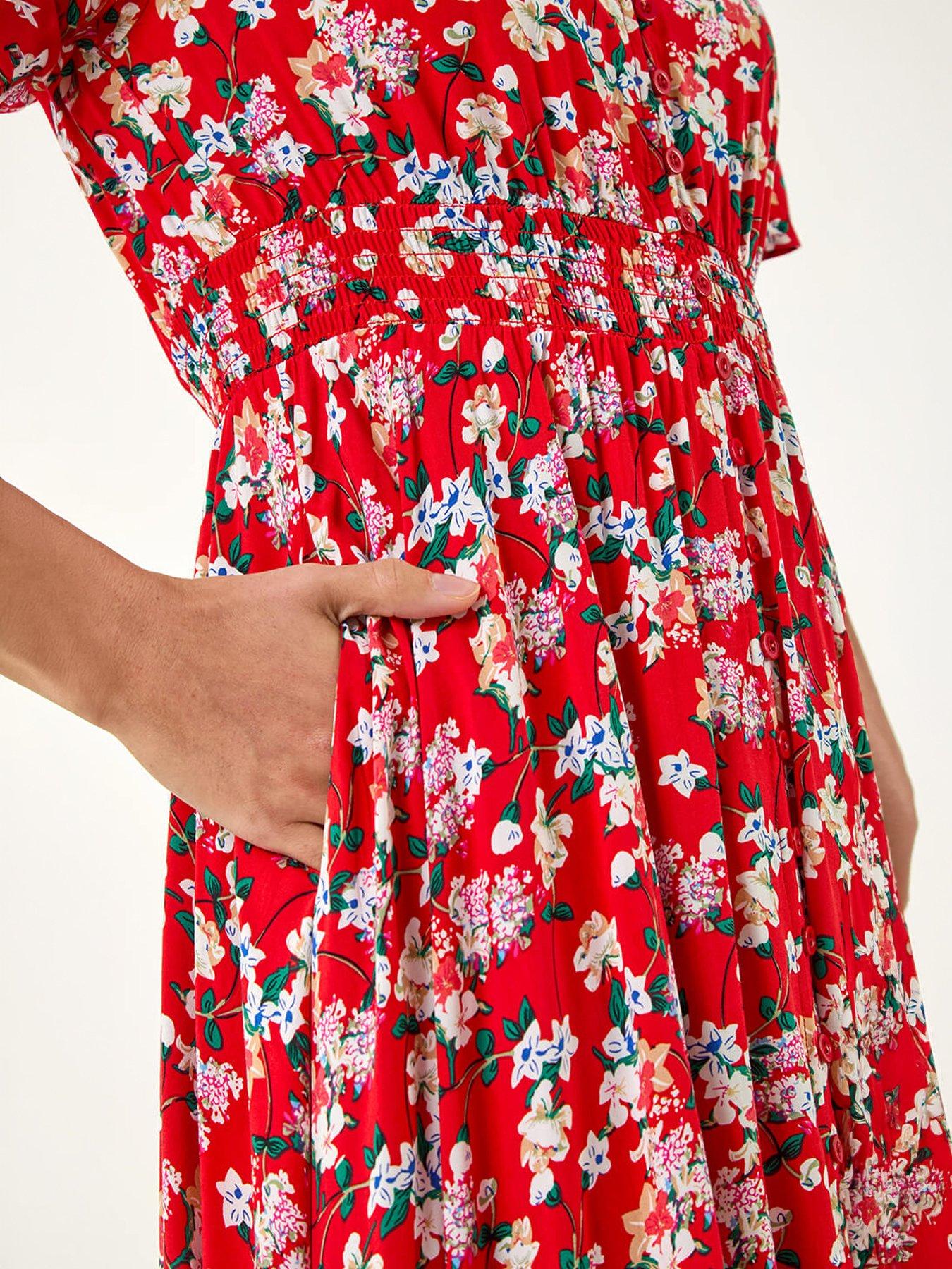 Image 2 of 5 of Roman Floral Print Button Midi Dress