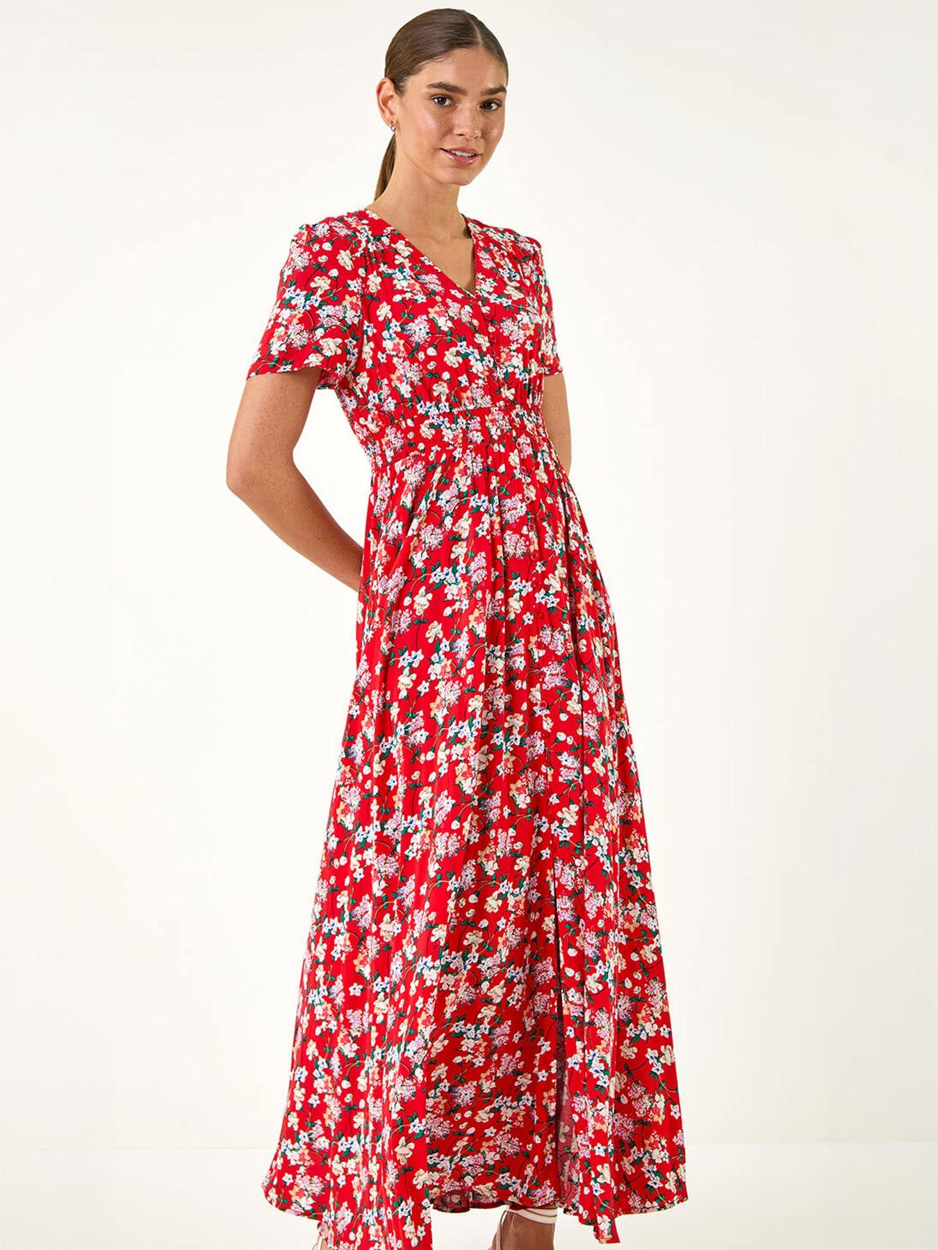 Image 3 of 5 of Roman Floral Print Button Midi Dress