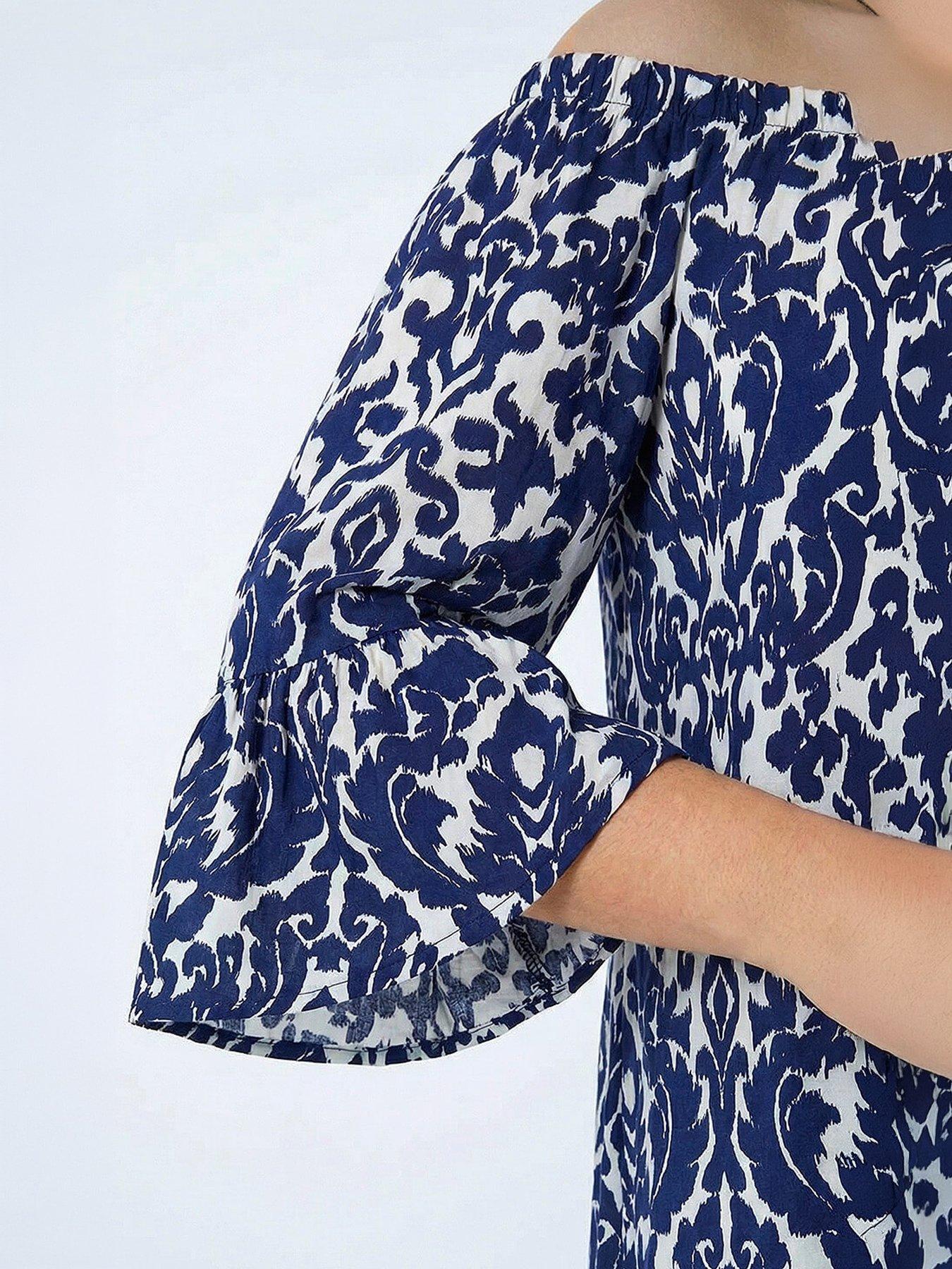 Image 2 of 5 of Roman Curve Printed Bardot Maxi Dress