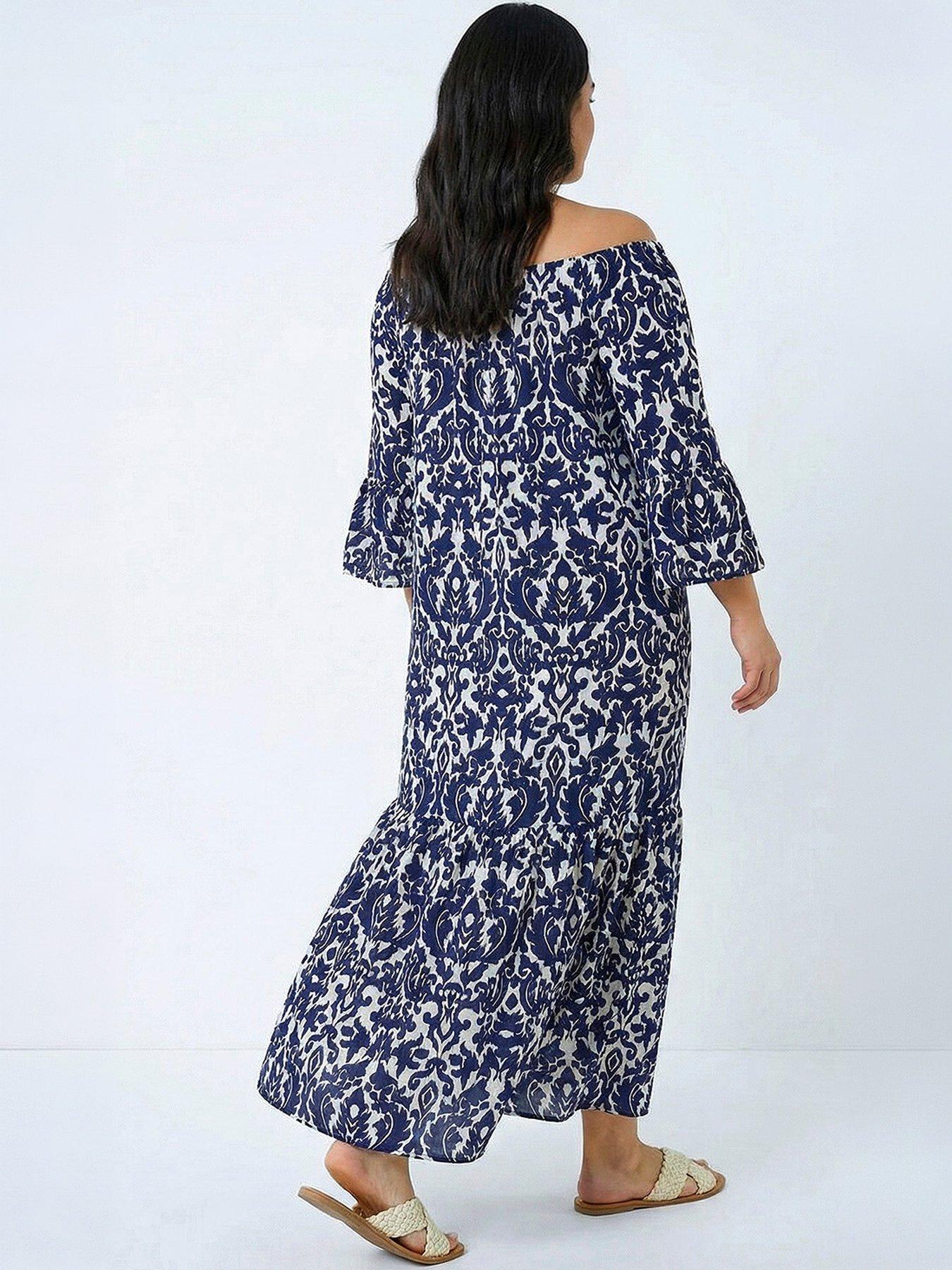 Image 3 of 5 of Roman Curve Printed Bardot Maxi Dress