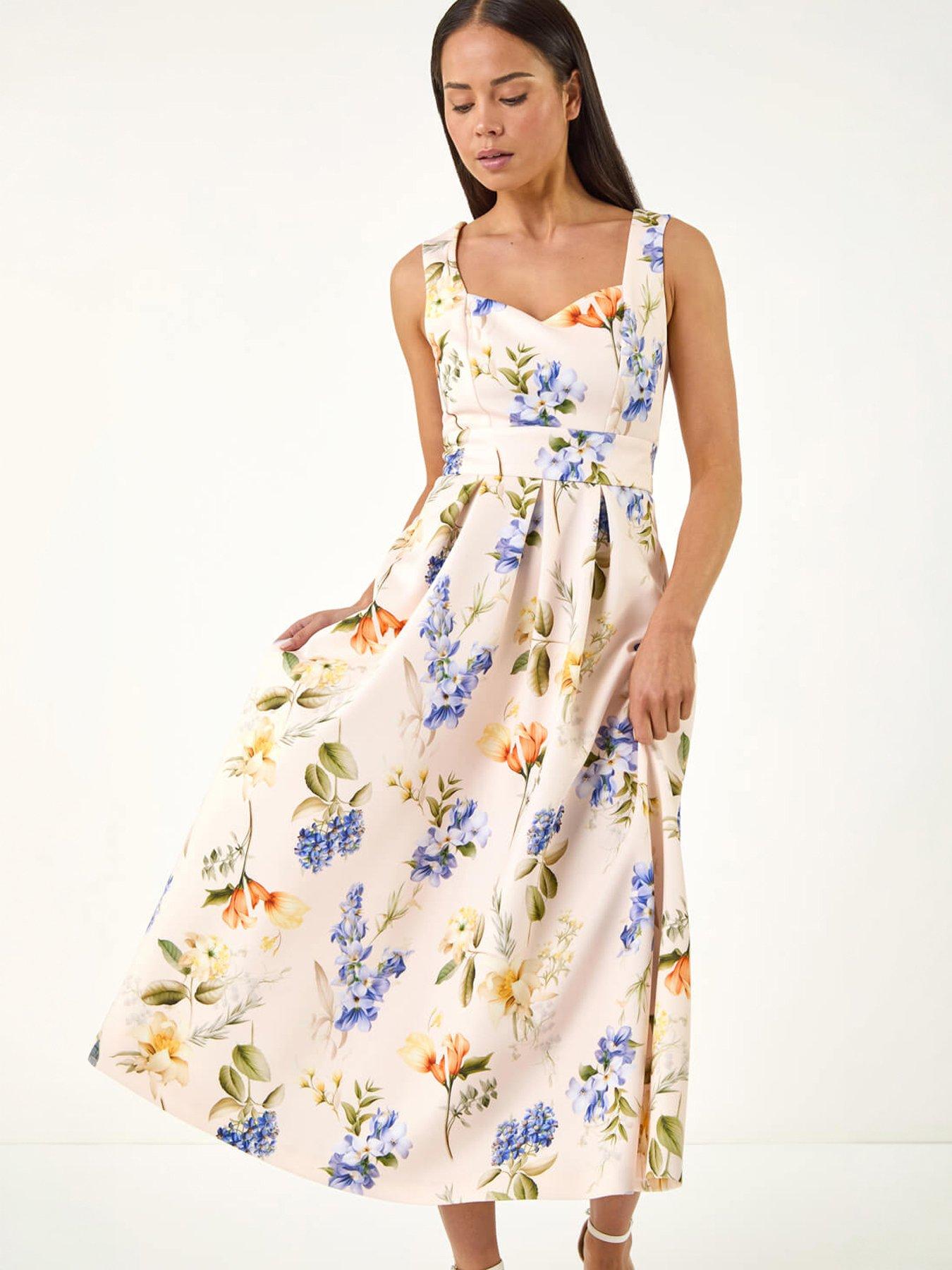 Roman Petite Floral Print Premium Stretch Midi Dres