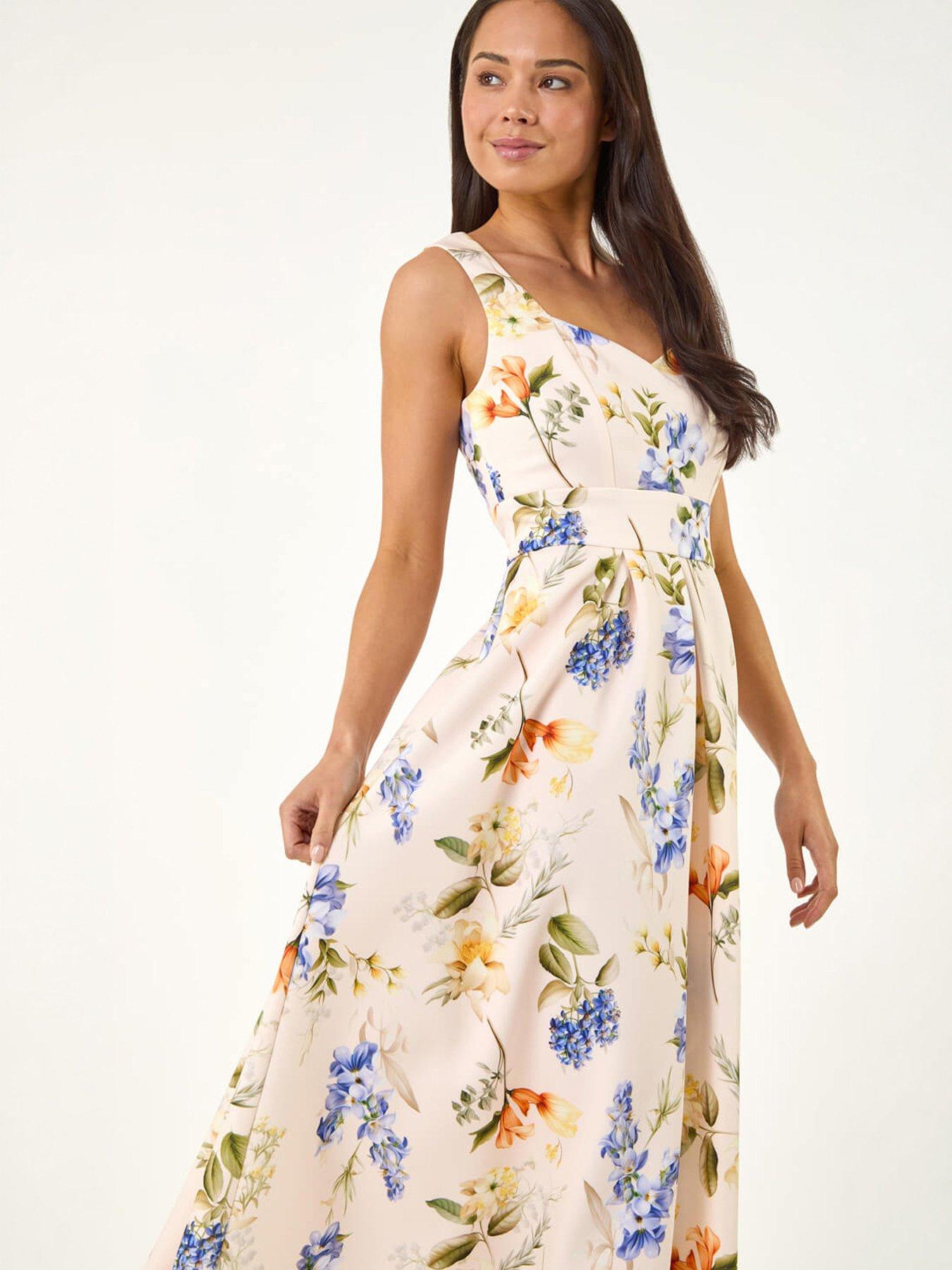 Image 3 of 5 of Roman Petite Floral Print Premium Stretch Midi Dres