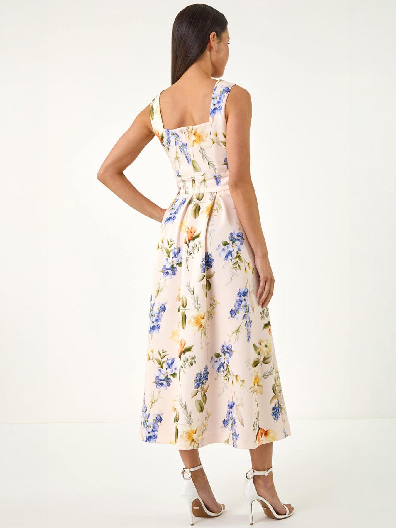 Image 4 of 5 of Roman Petite Floral Print Premium Stretch Midi Dres