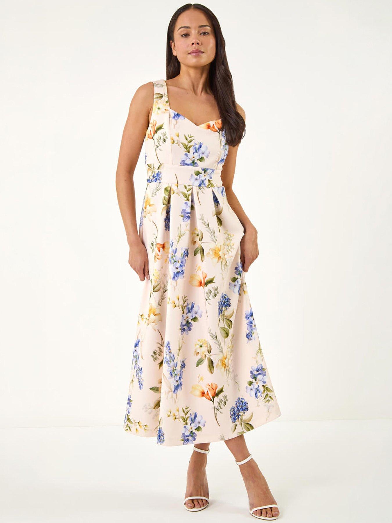 Image 5 of 5 of Roman Petite Floral Print Premium Stretch Midi Dres