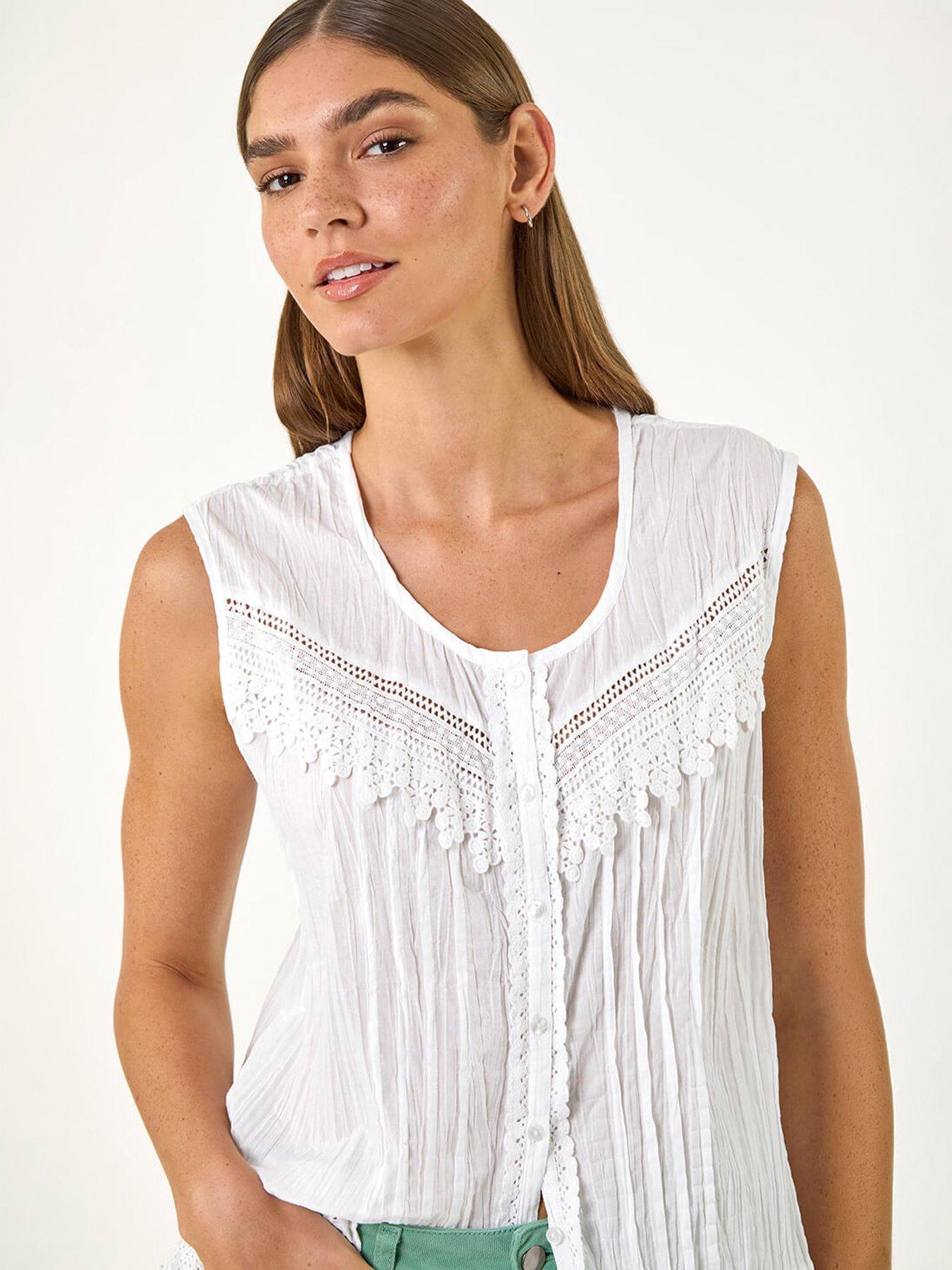 Image 3 of 5 of Roman Cotton Lace Crinkle Blouse