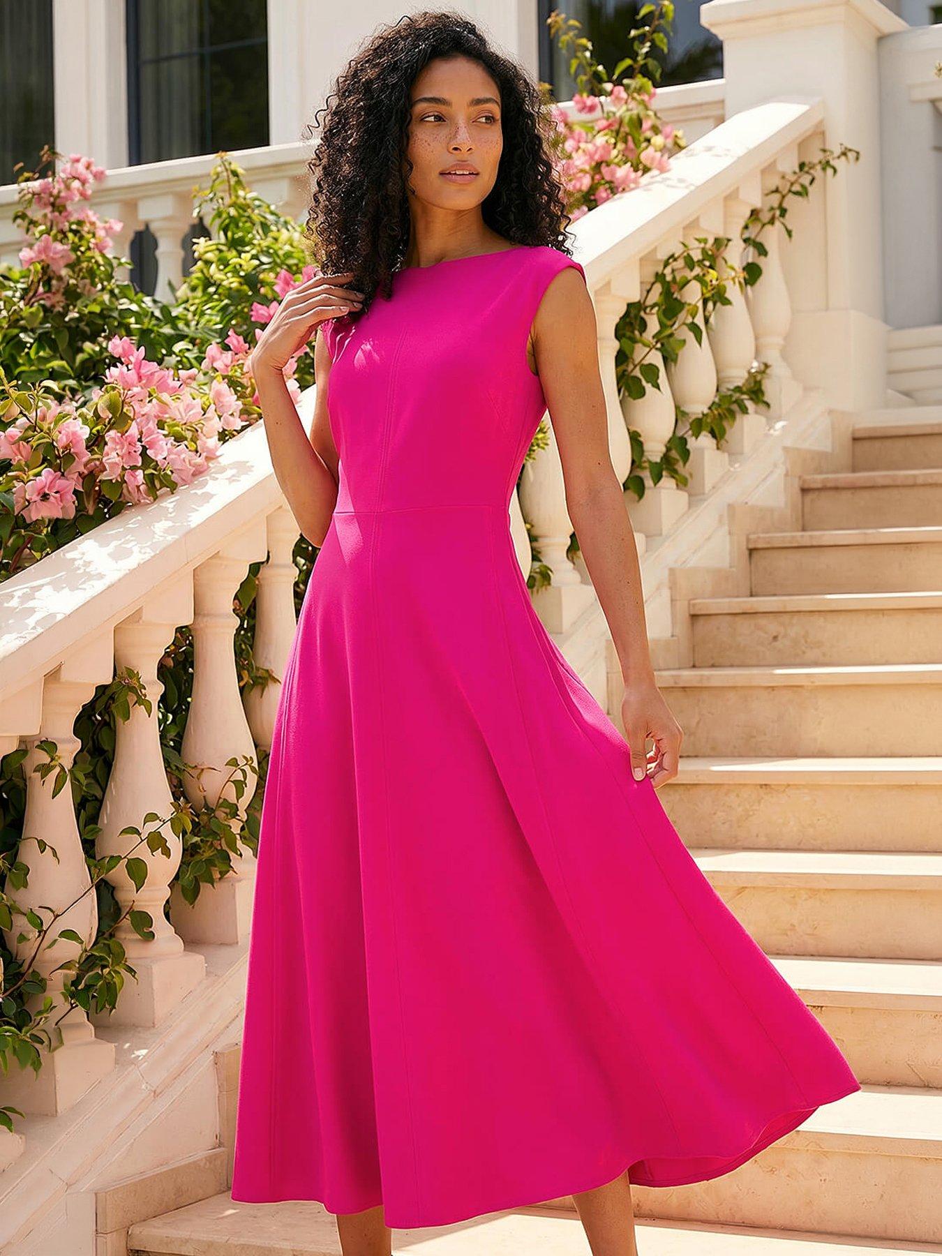 Roman Fit & Flare Midi Dress, Pink, Size 20, Women