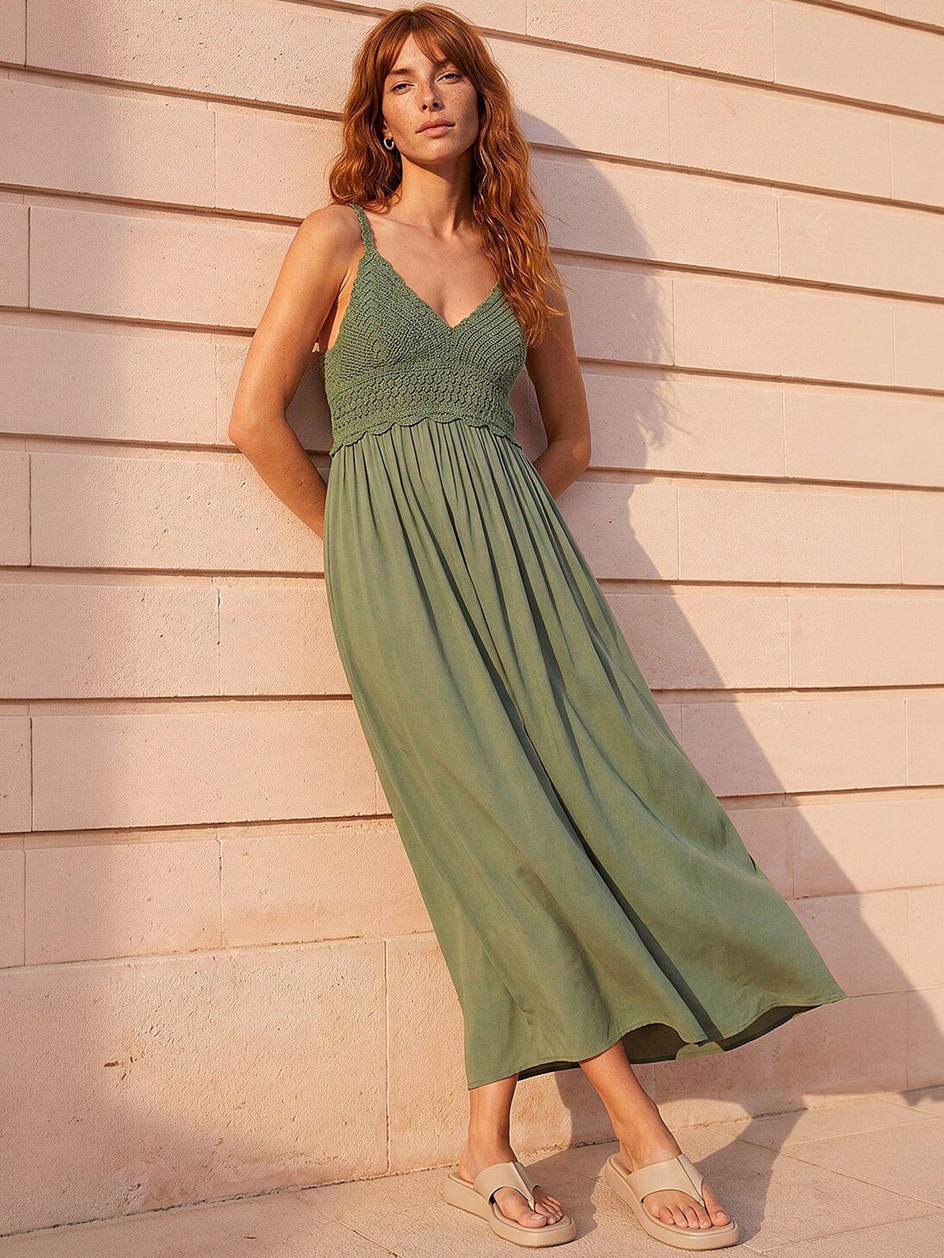 Roman Crochet Strappy Midi Dress