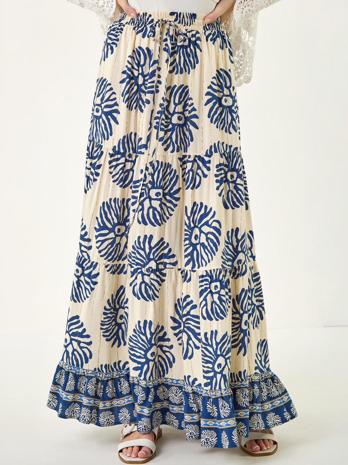Image 1 of 5 of Roman Mono Print Tiered Maxi Skirt