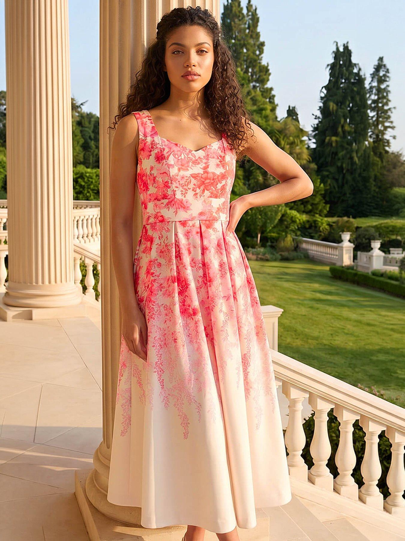 Roman Petite Floral Waist Stretch Midi Dress | Very