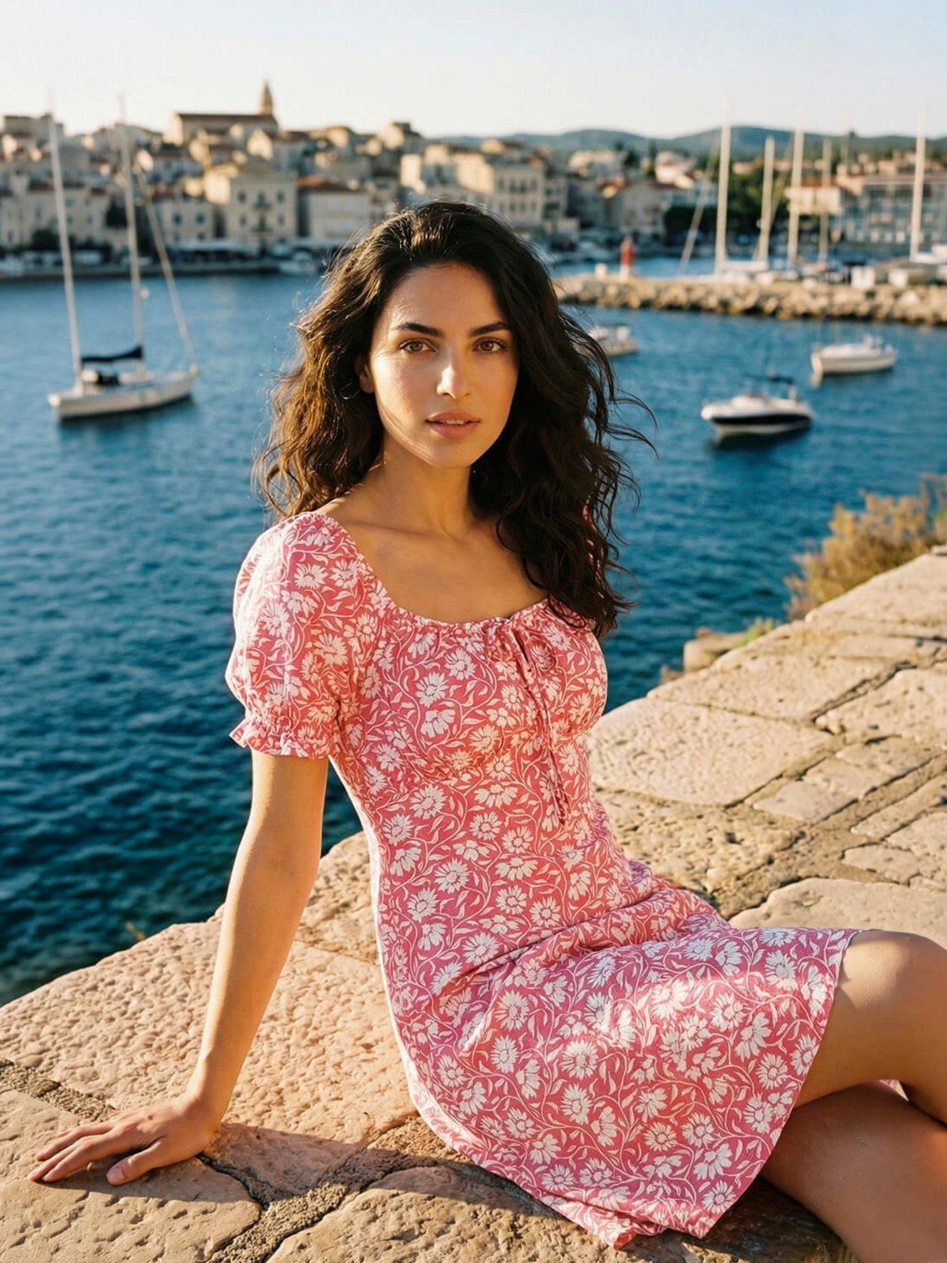 Image 1 of 5 of Roman Floral Tie Front Dress