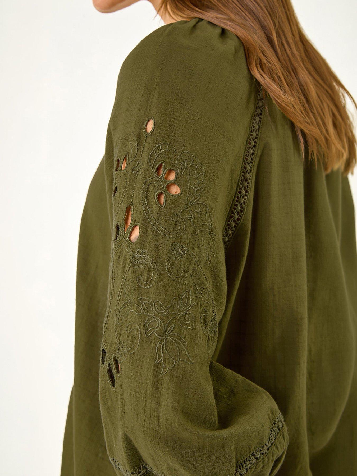 Image 2 of 5 of Roman Embroidered Cotton Sleeve Blouse